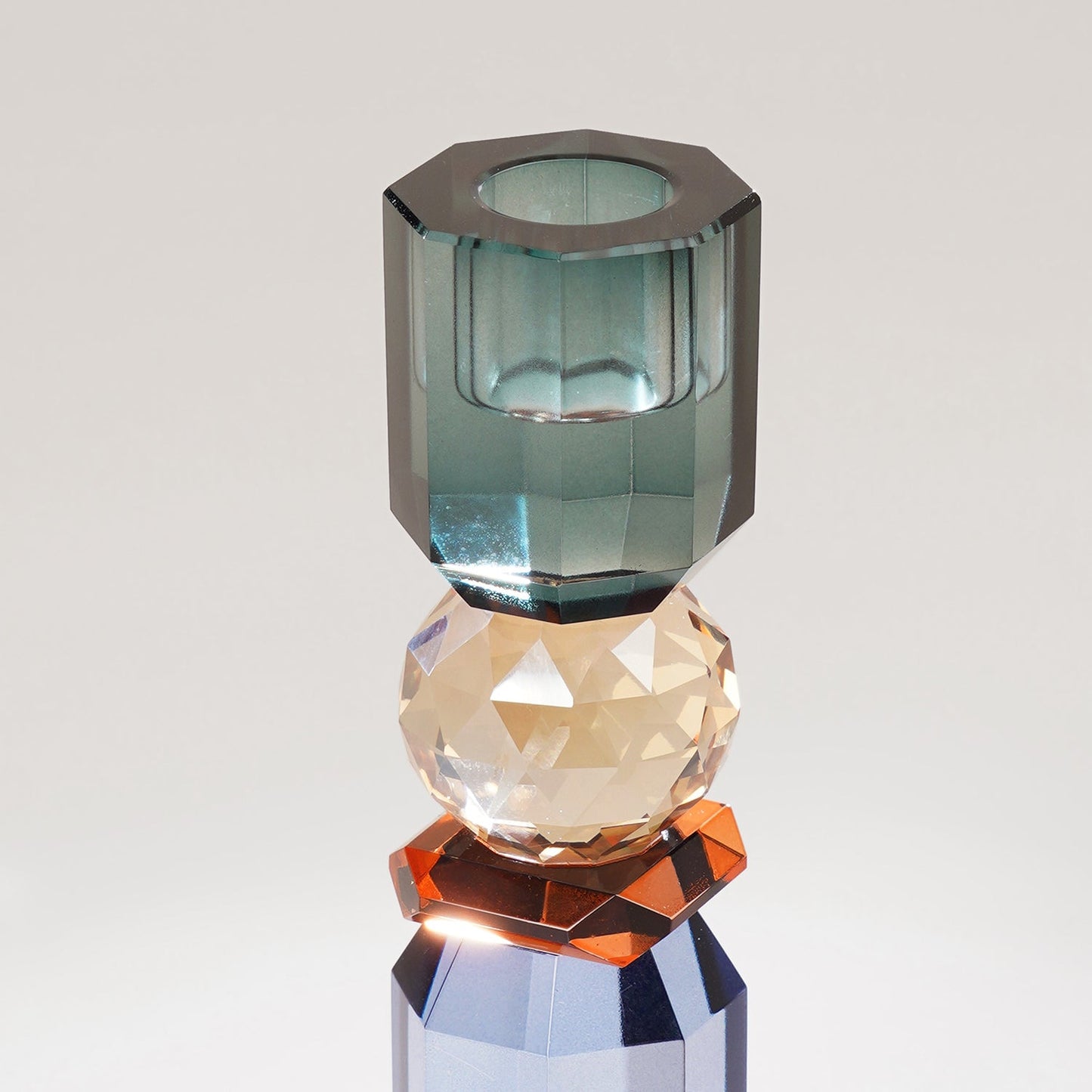 Blue Amber Crylindrical Glass Crystal Candle Holder