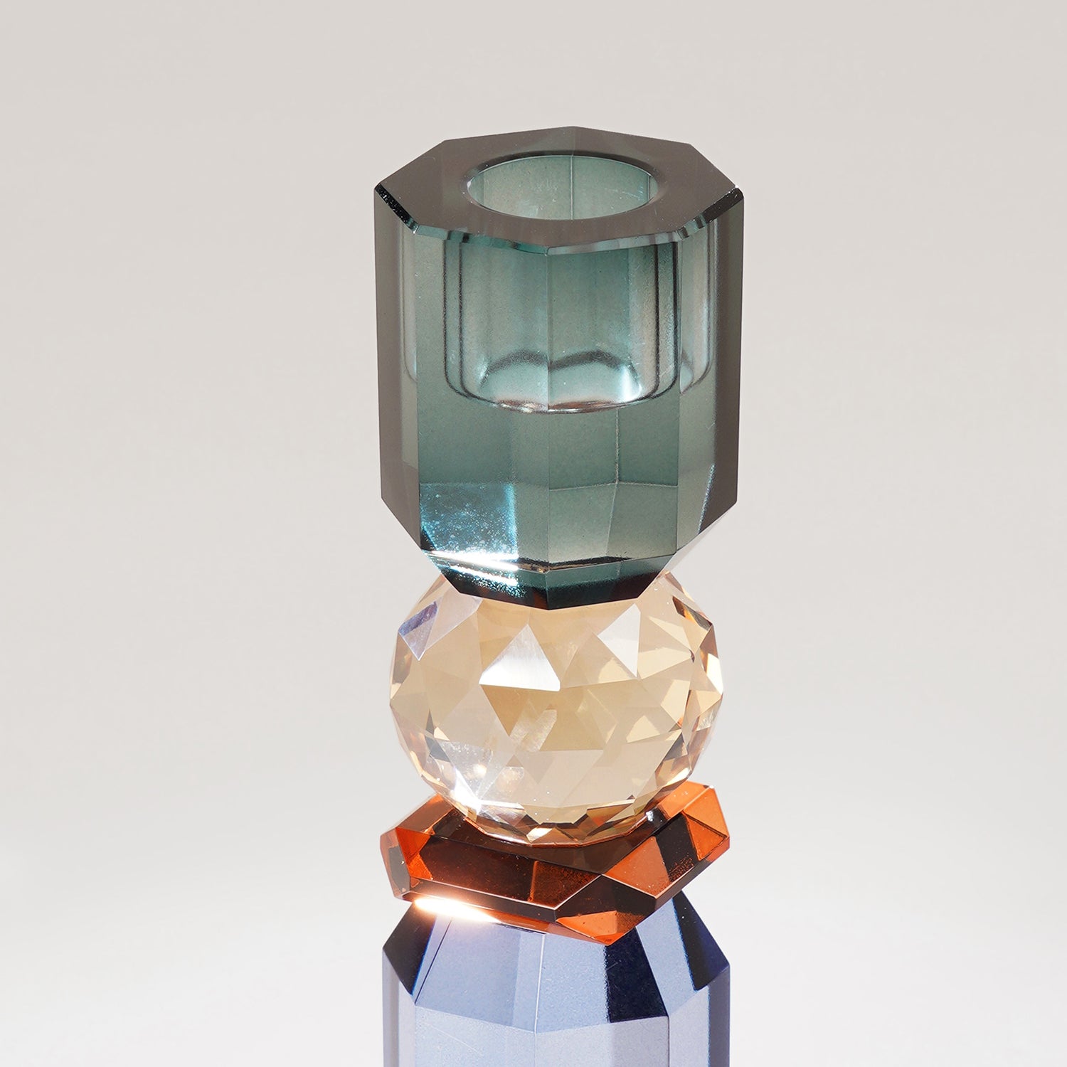 Blue Amber Crylindrical Glass Crystal Candle Holder