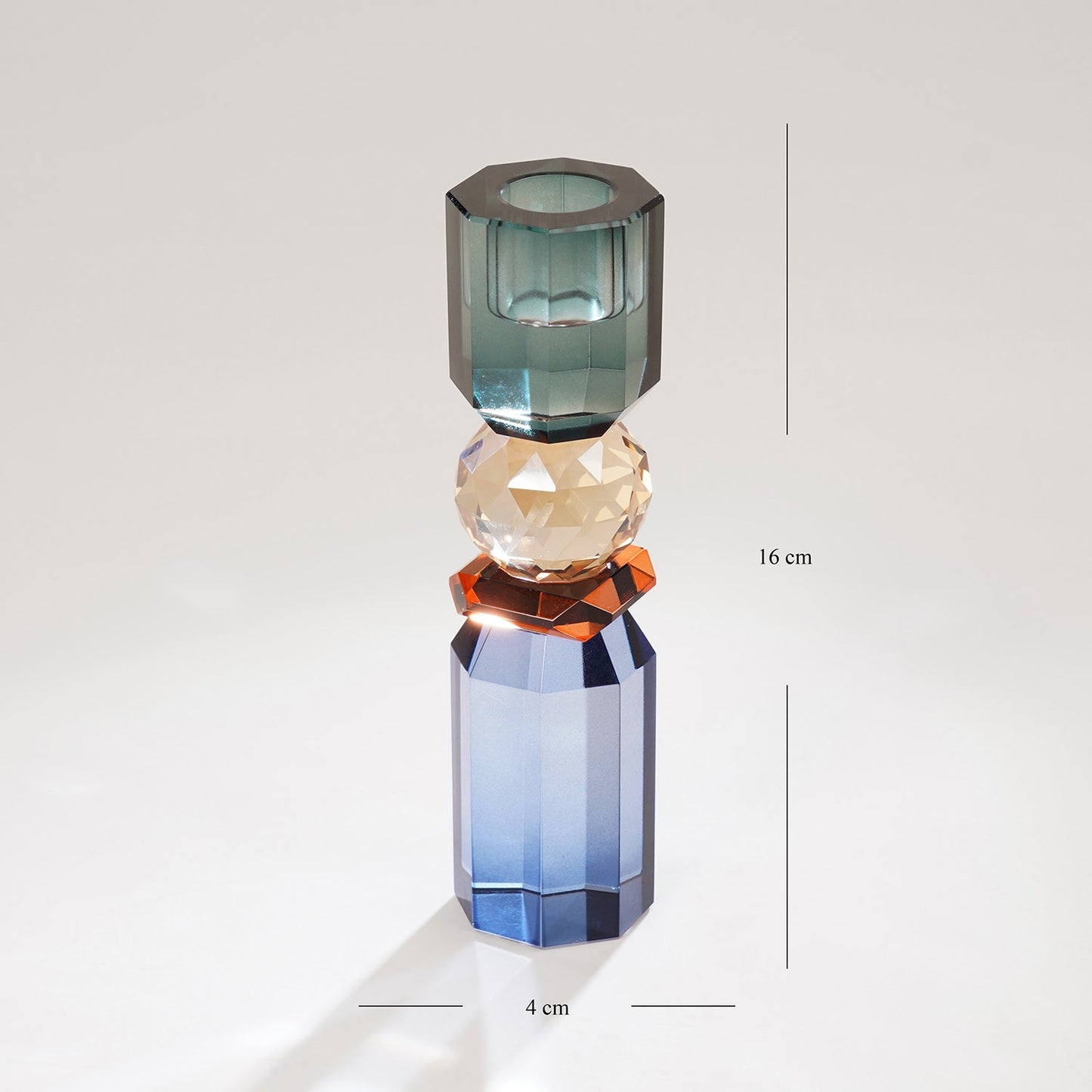 Blue Amber Crylindrical Glass Crystal Candle Holder