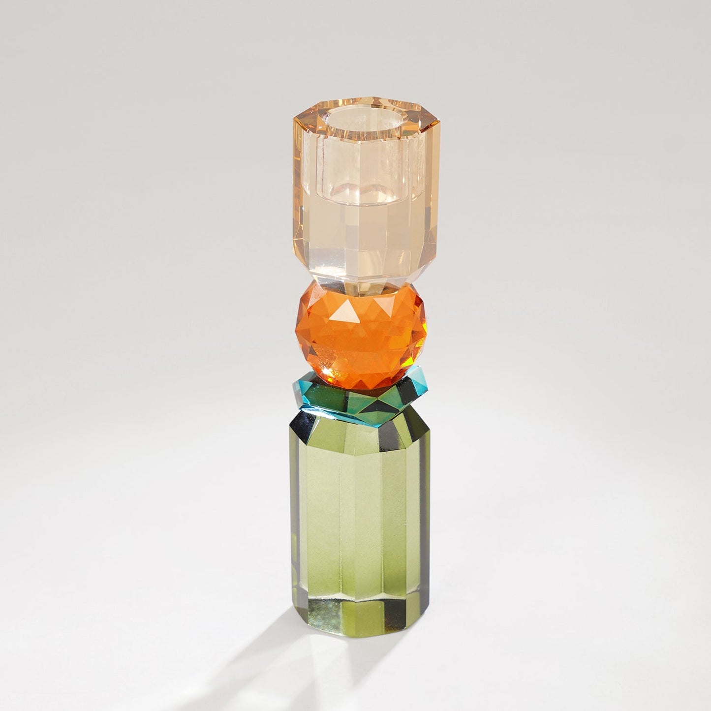 Green Orange Amber Crylindrical Glass Crystal Candle Holder