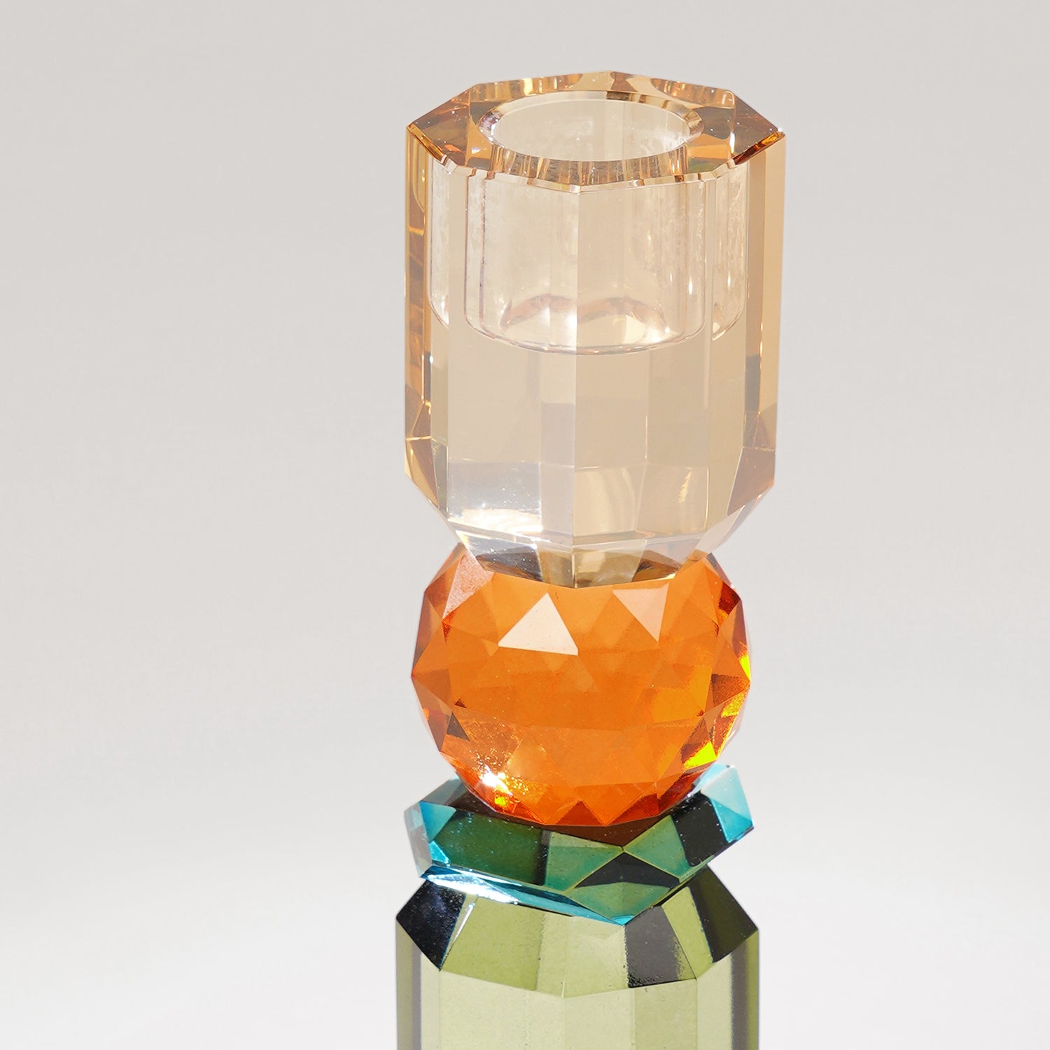 Green Orange Amber Crylindrical Glass Crystal Candle Holder