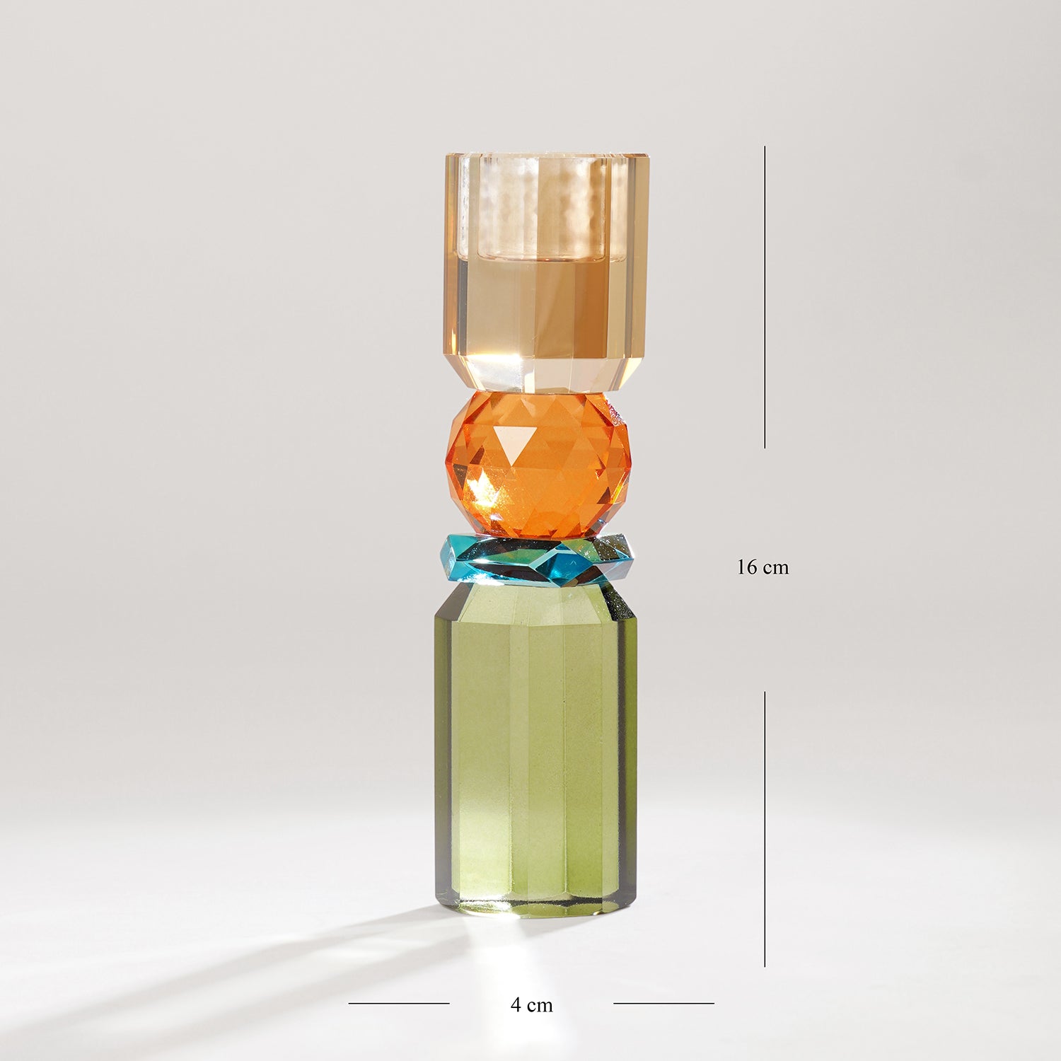 Green Orange Amber Crylindrical Glass Crystal Candle Holder