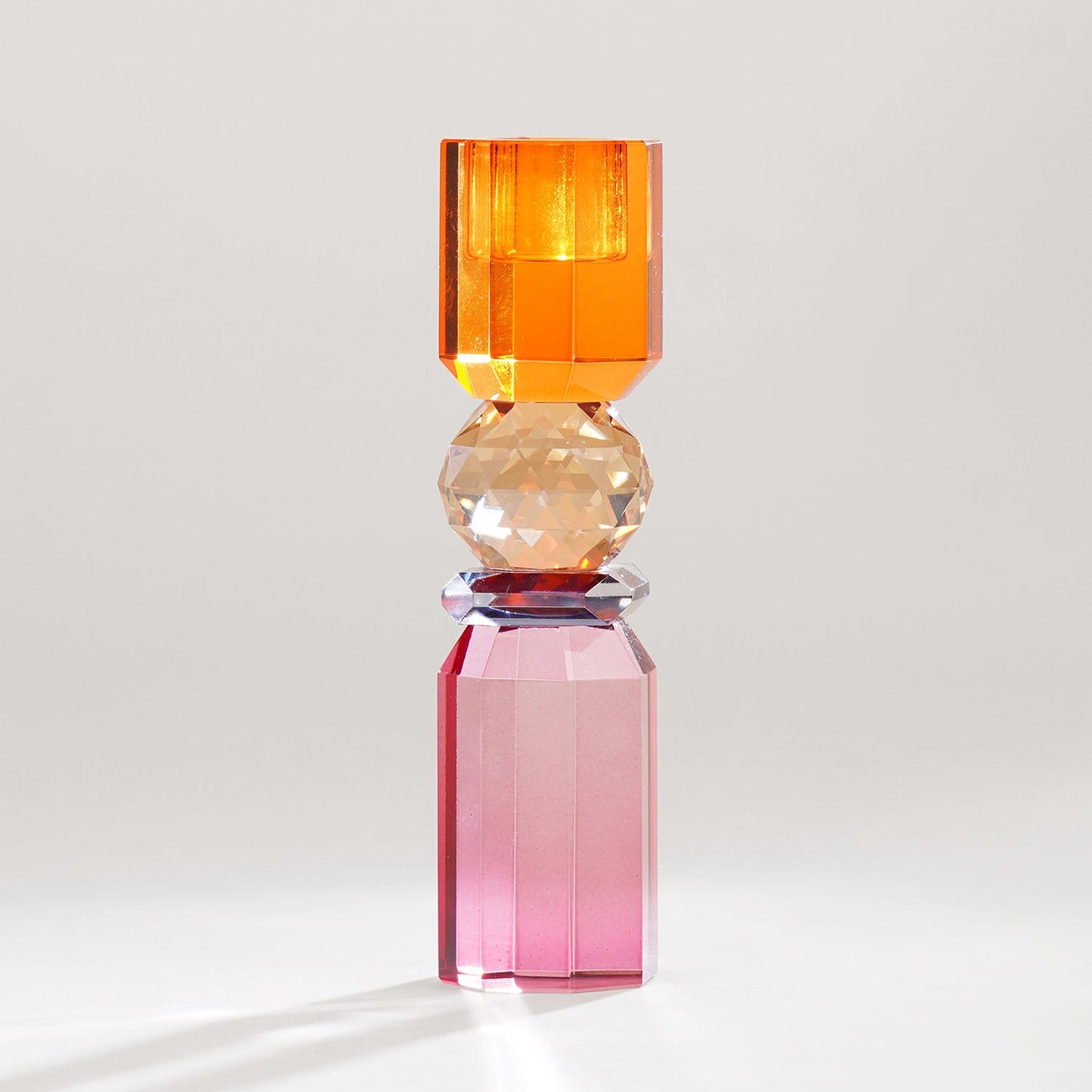 Pink Orange Amber Crylindrical Glass Crystal Candle Holder