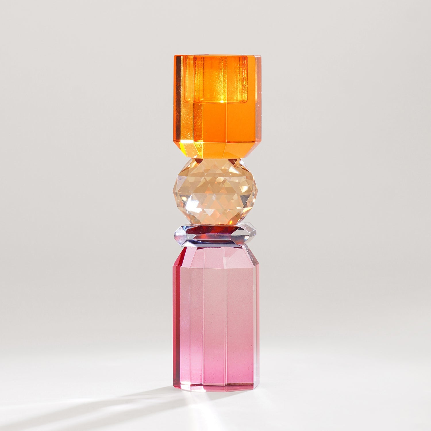 Pink Orange Amber Crylindrical Glass Crystal Candle Holder