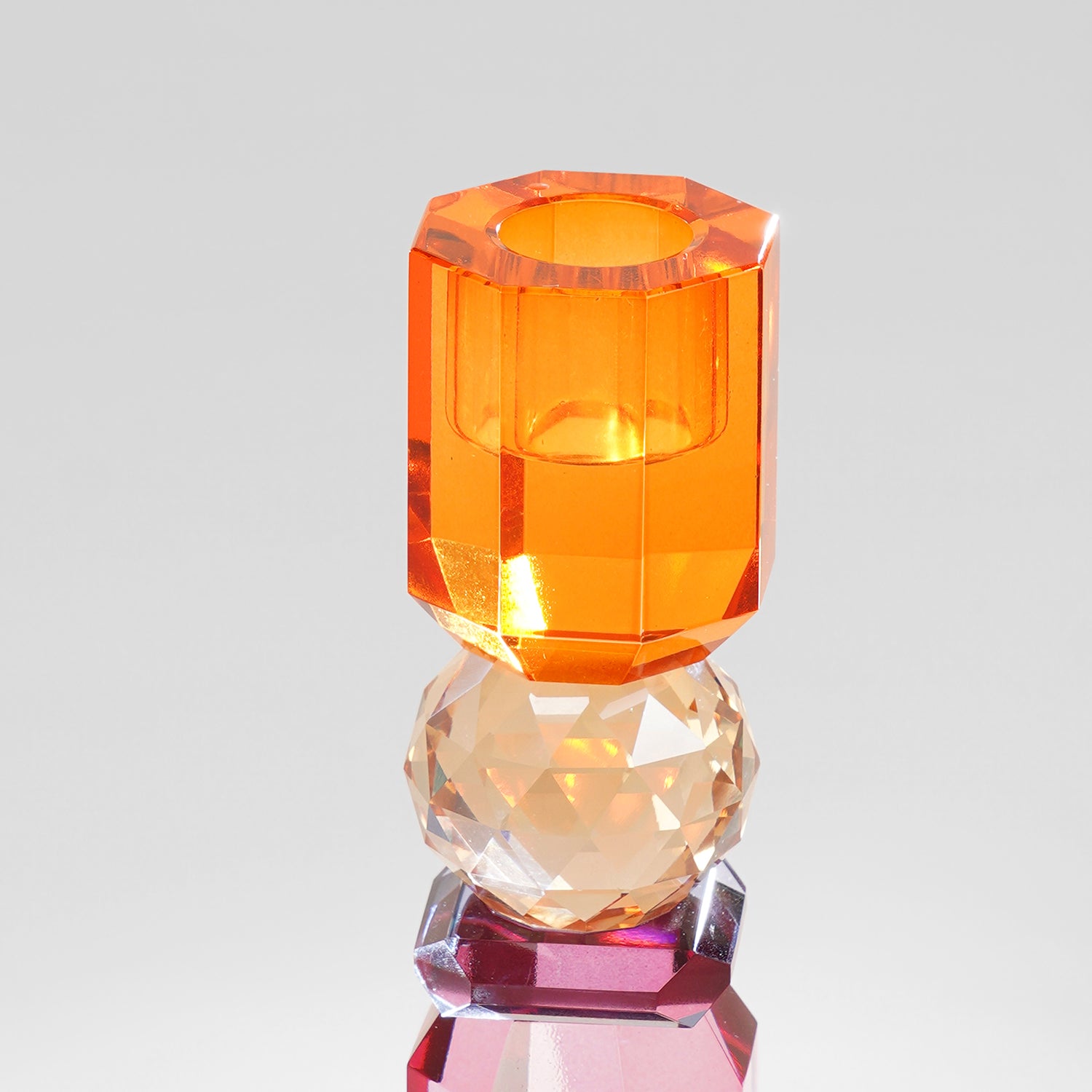 Pink Orange Amber Crylindrical Glass Crystal Candle Holder