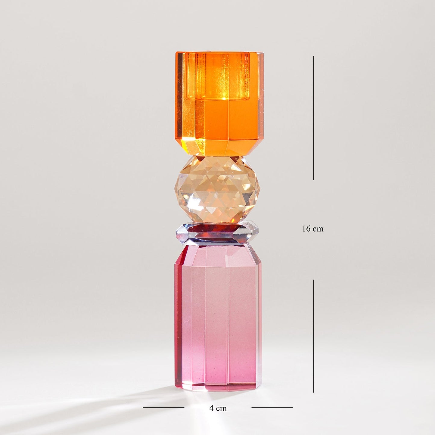 Pink Orange Amber Crylindrical Glass Crystal Candle Holder