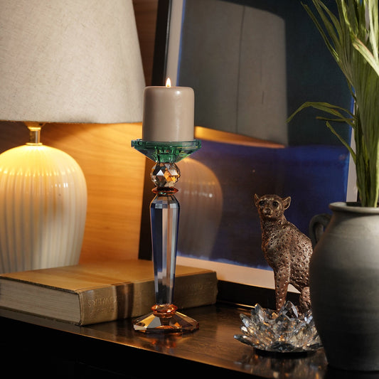 3 Tone Cut Glass Tall Candle Holder