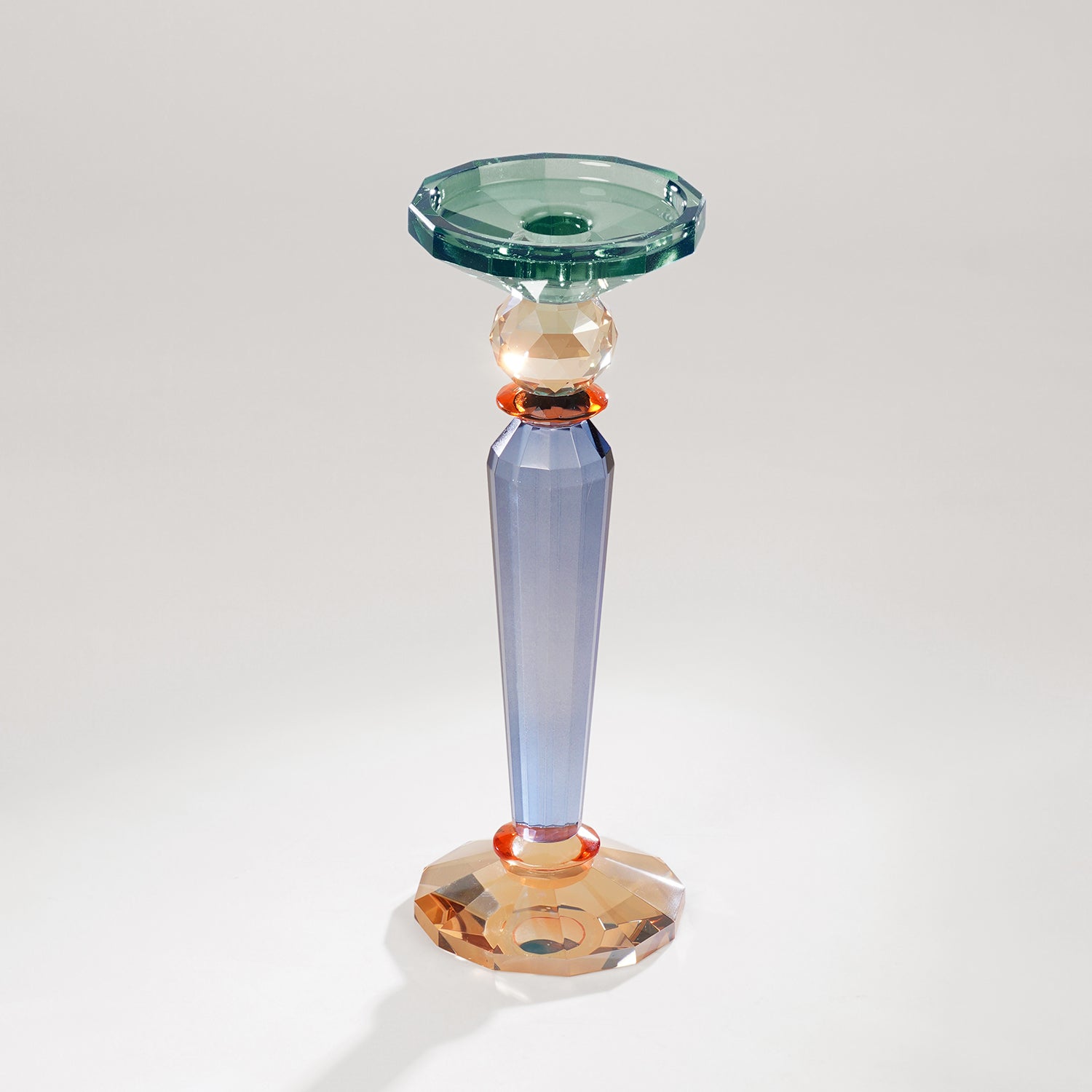 3 Tone Cut Glass Tall Candle Holder