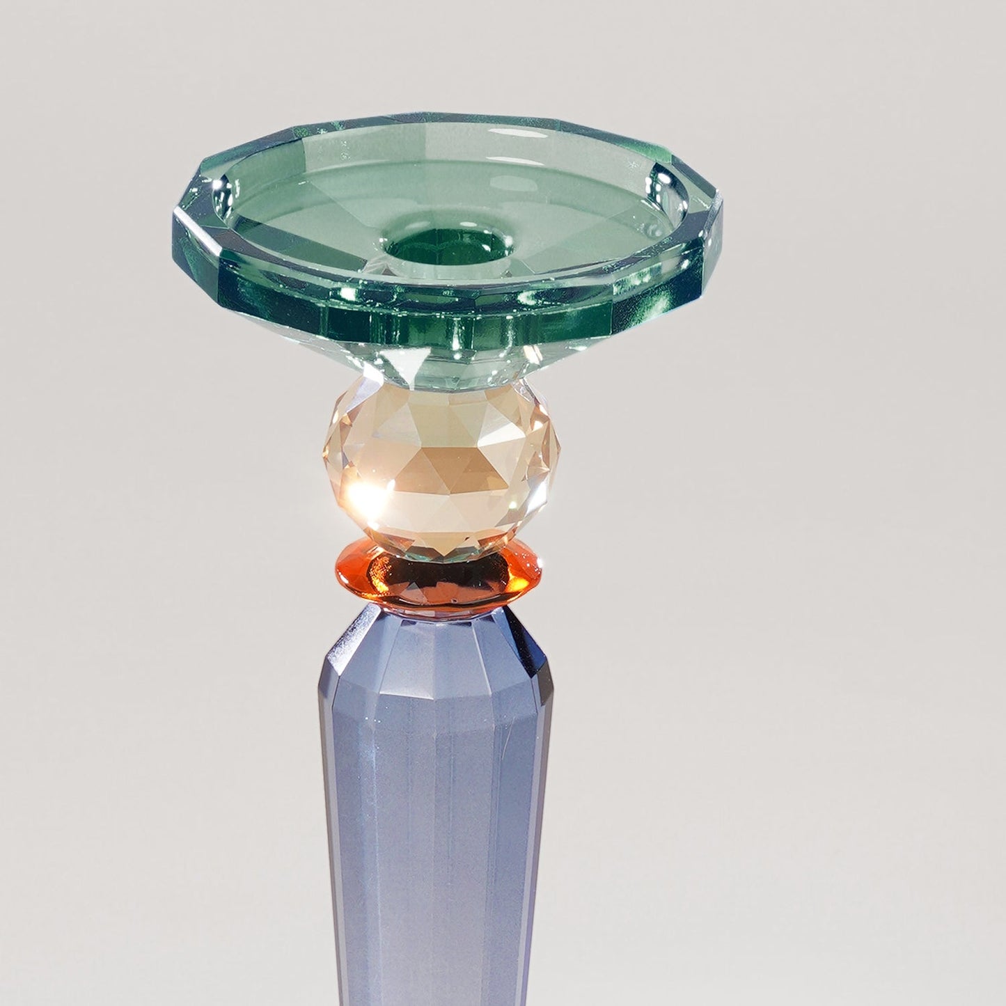 3 Tone Cut Glass Tall Candle Holder