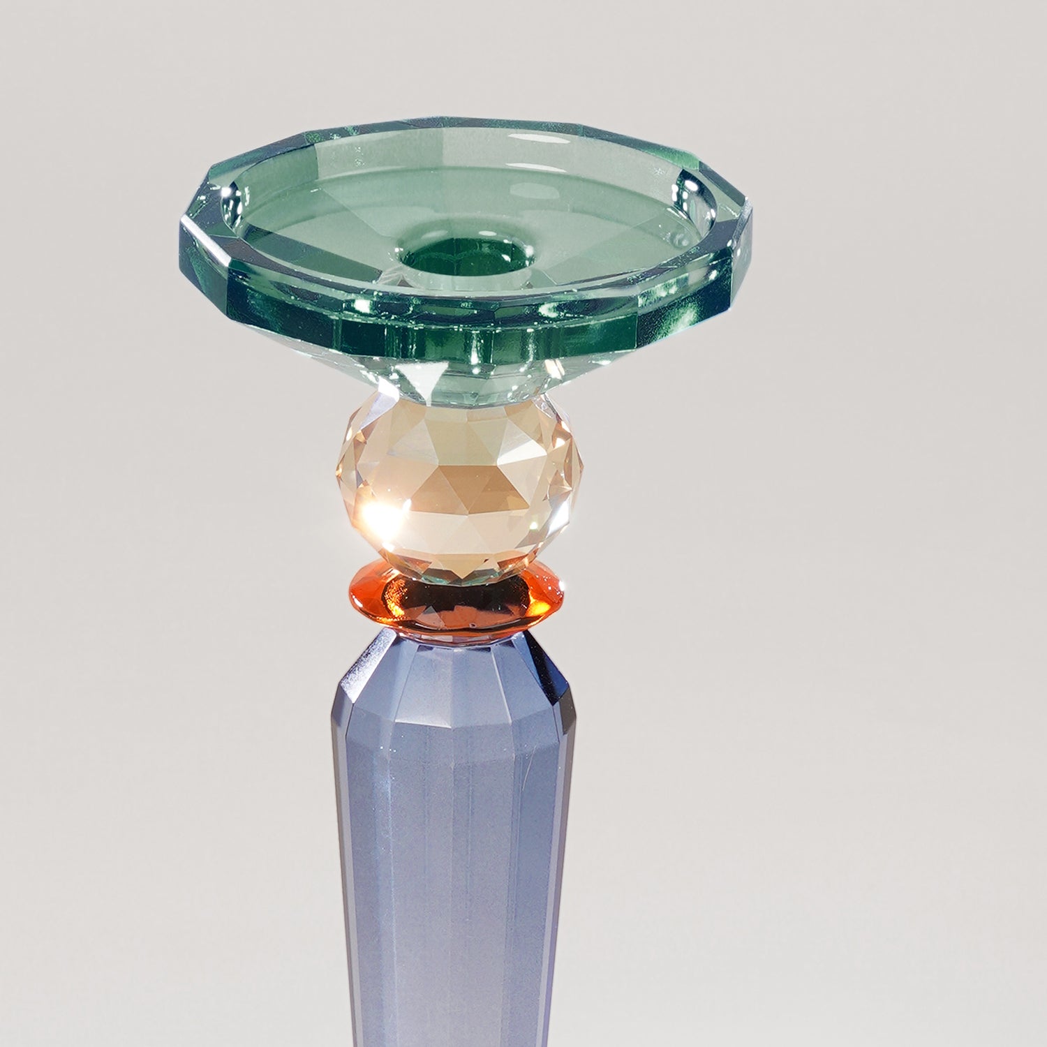 3 Tone Cut Glass Tall Candle Holder