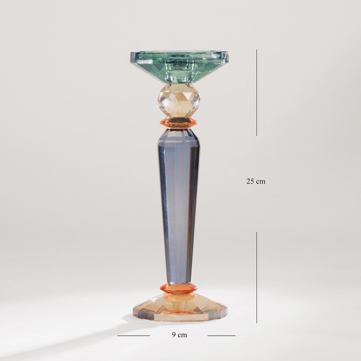 3 Tone Cut Glass Tall Candle Holder