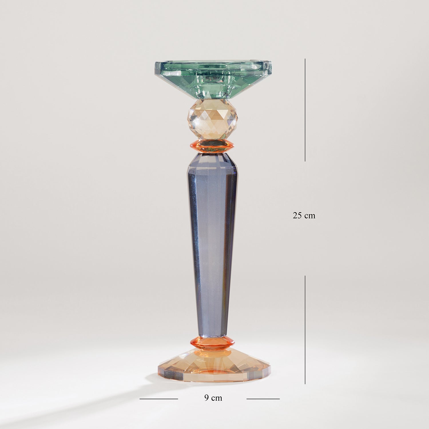 3 Tone Cut Glass Tall Candle Holder