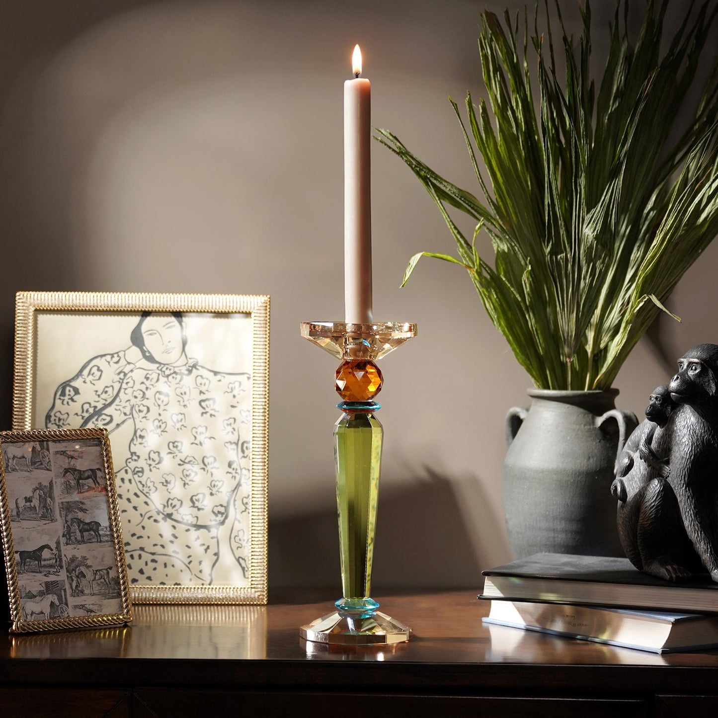 3 Tone Cut Glass Tall Candle Holder