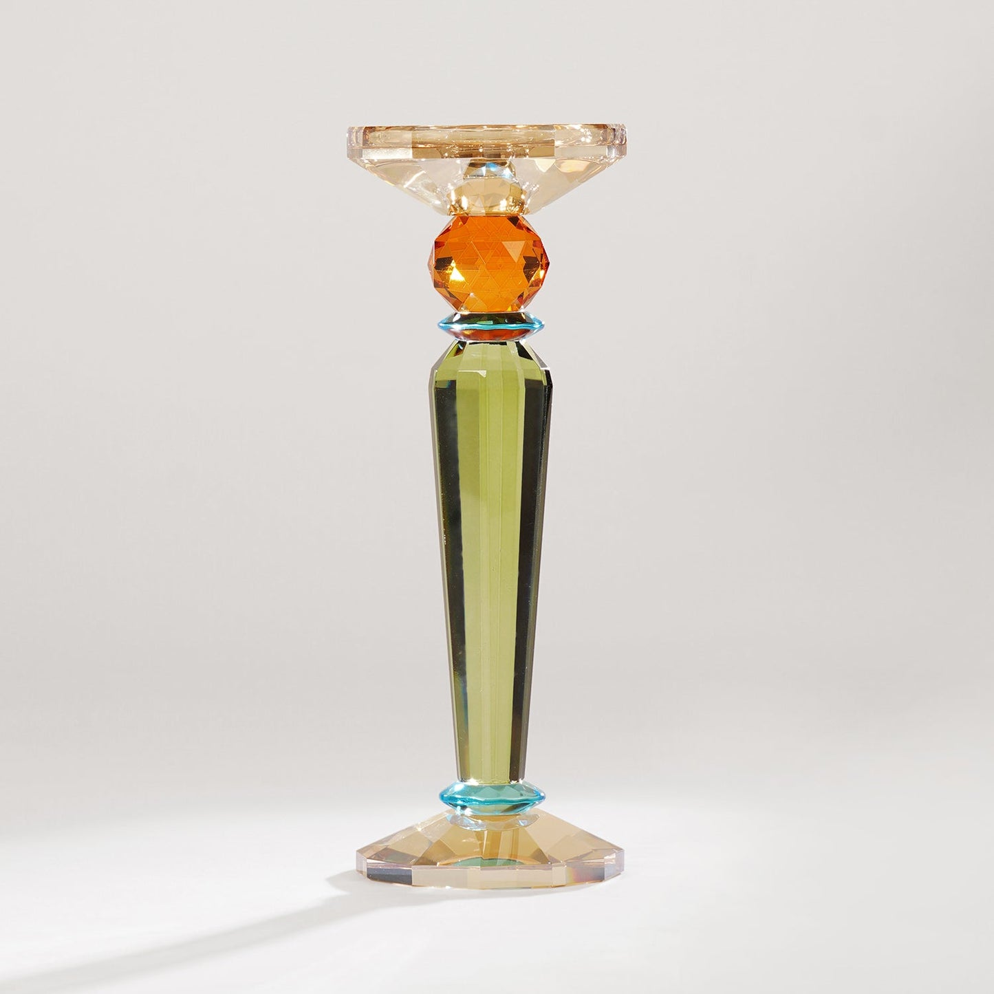 3 Tone Cut Glass Tall Candle Holder
