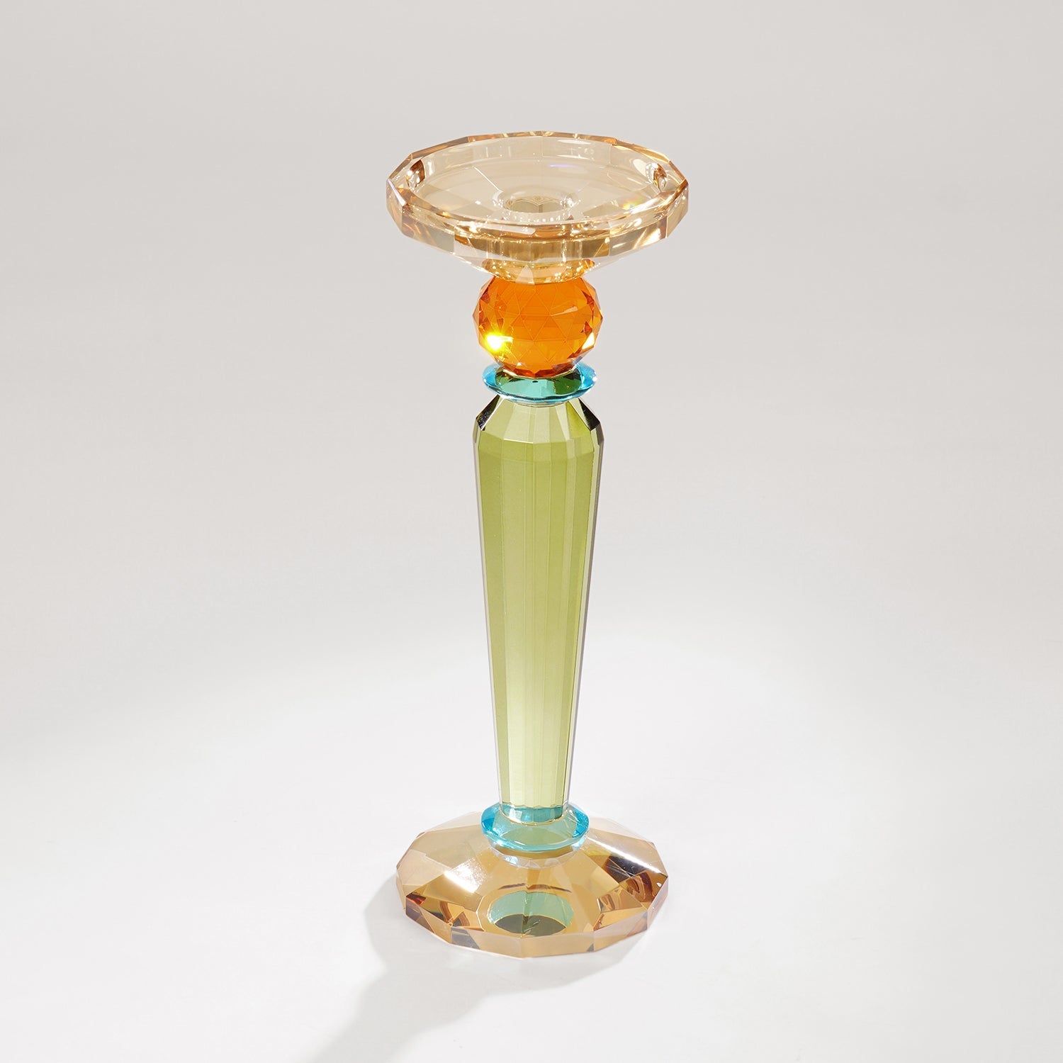 3 Tone Cut Glass Tall Candle Holder