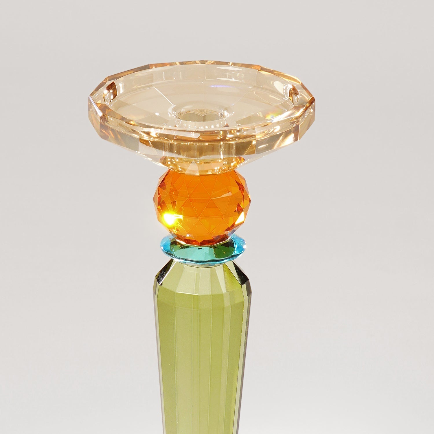 3 Tone Cut Glass Tall Candle Holder