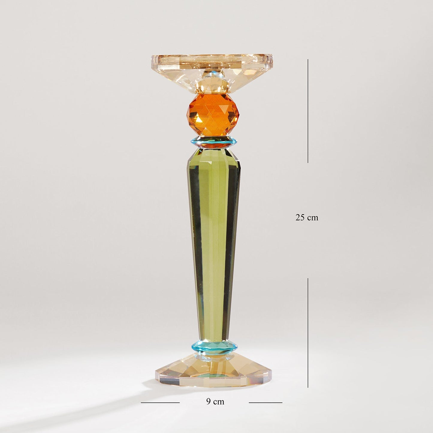 3 Tone Cut Glass Tall Candle Holder