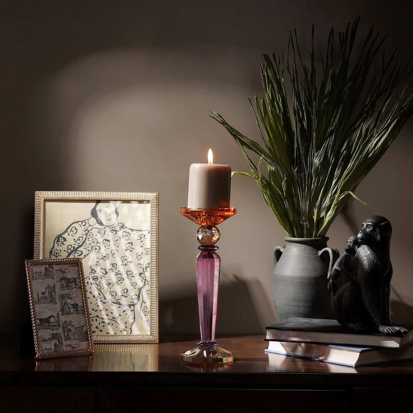 3 Tone Cut Glass Tall Candle Holder