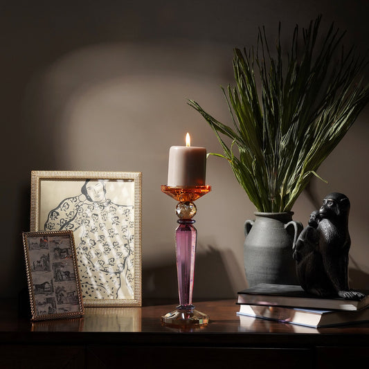 3 Tone Cut Glass Tall Candle Holder