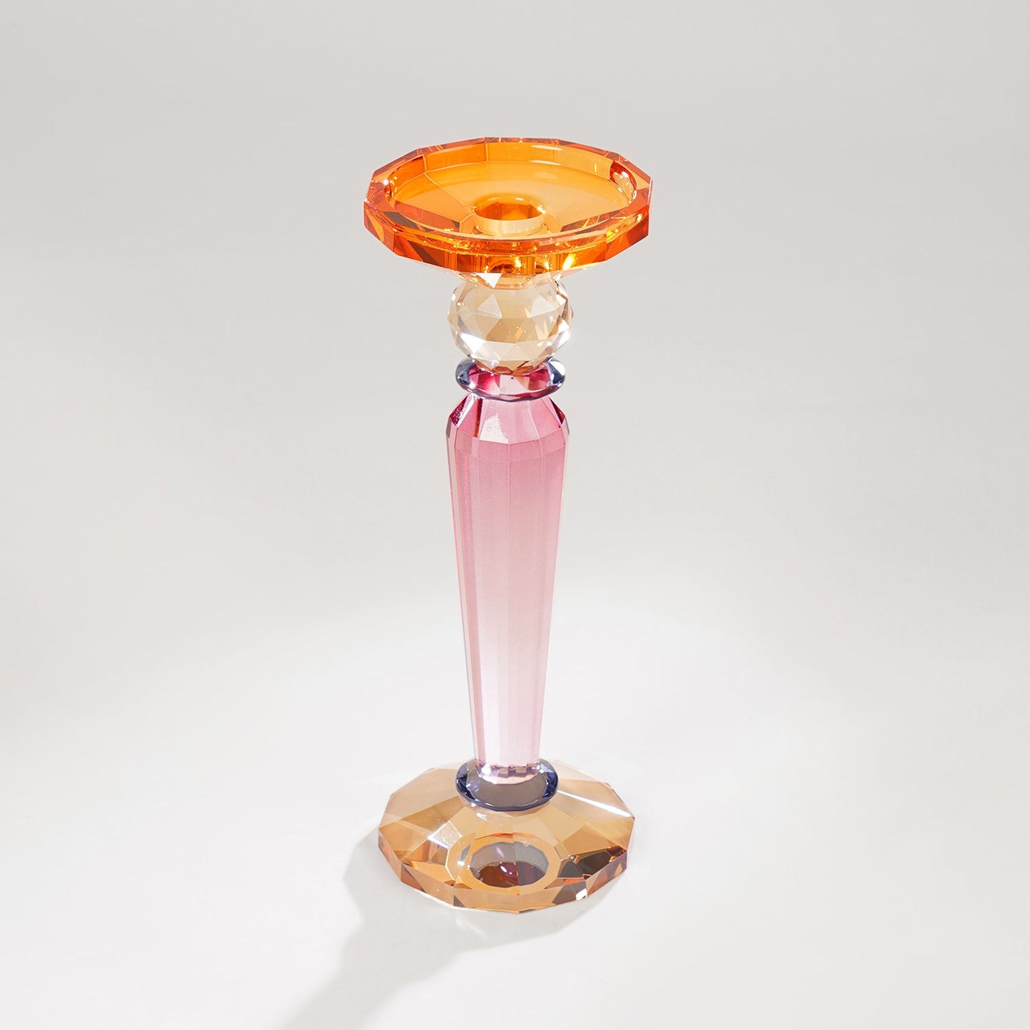 3 Tone Cut Glass Tall Candle Holder