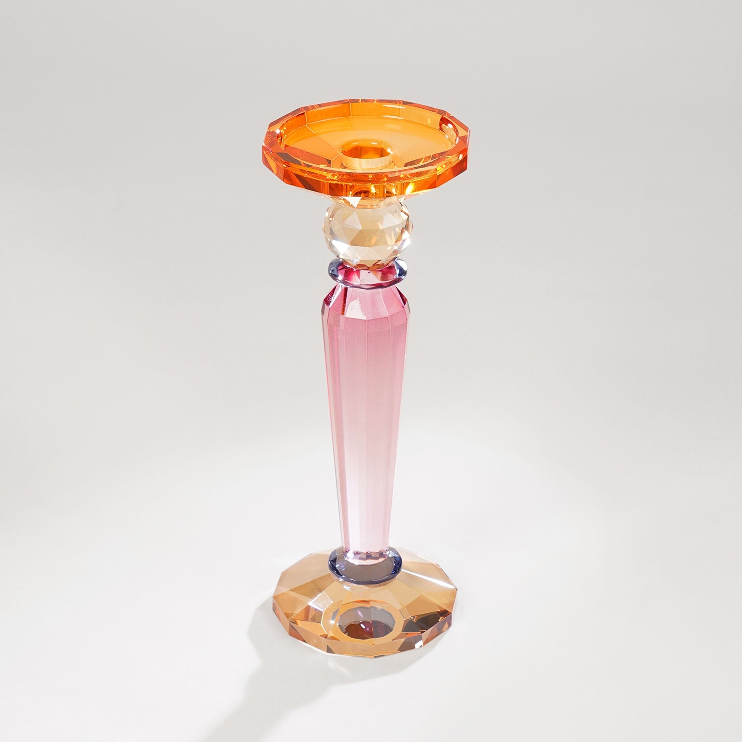 3 Tone Cut Glass Tall Candle Holder