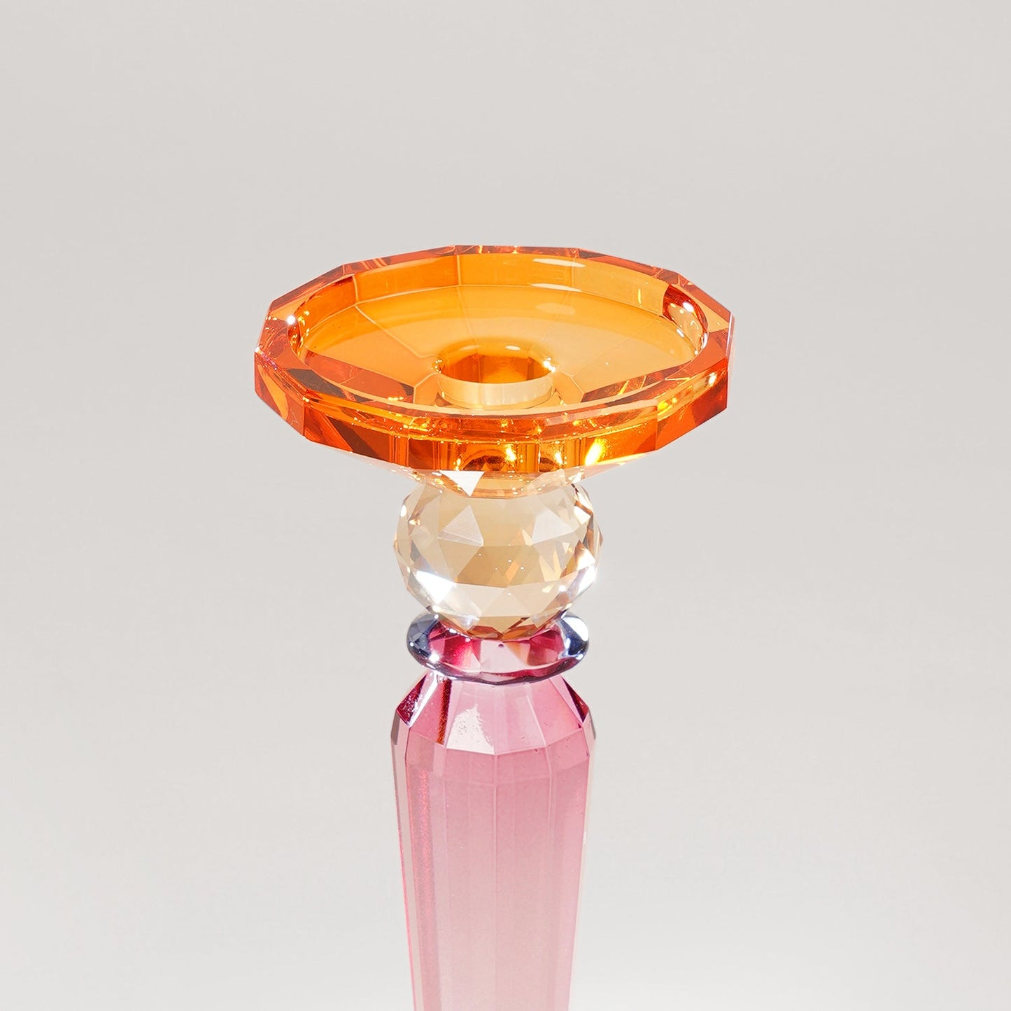 3 Tone Cut Glass Tall Candle Holder