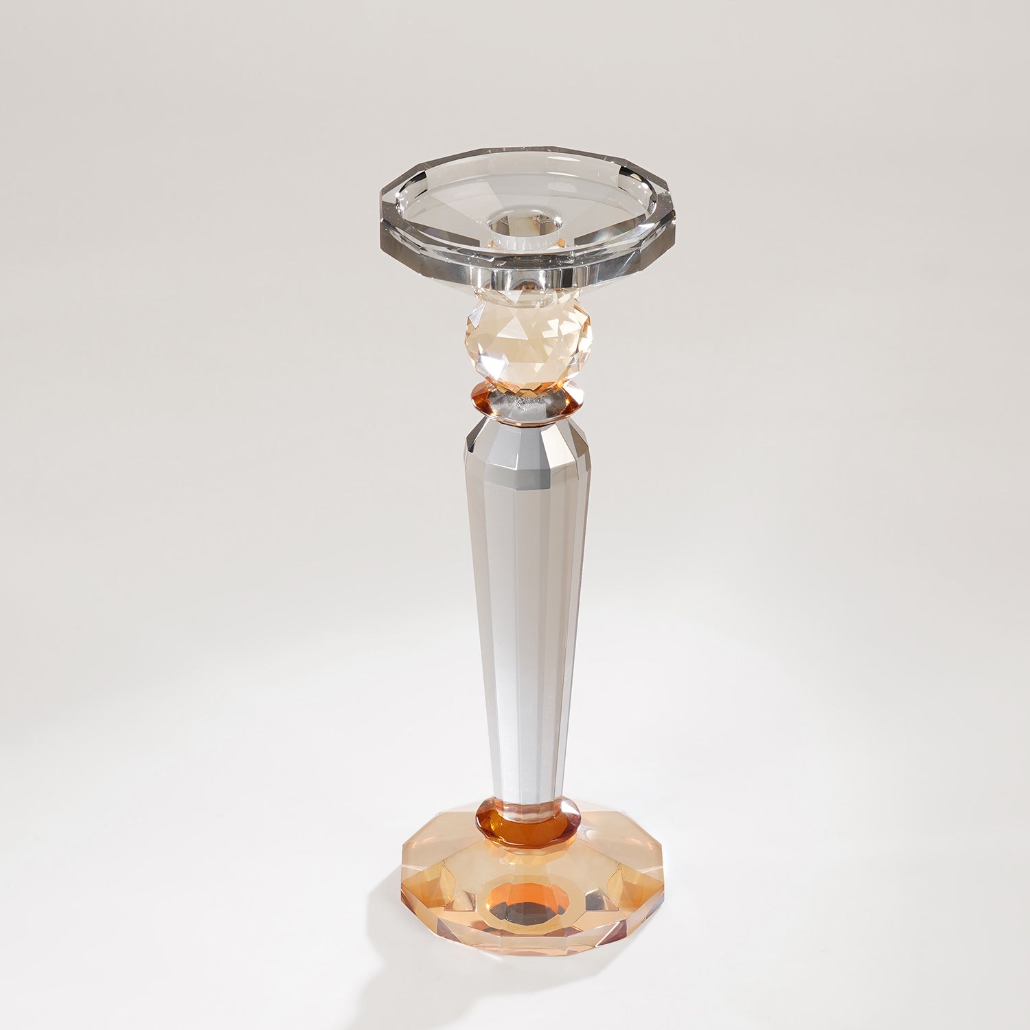 3 Tone Cut Glass Tall Candle Holder