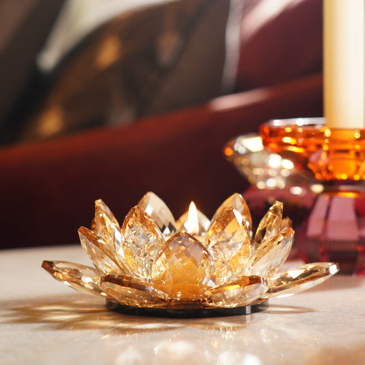 Amber Crystal Lotus Shaped Candle Holder