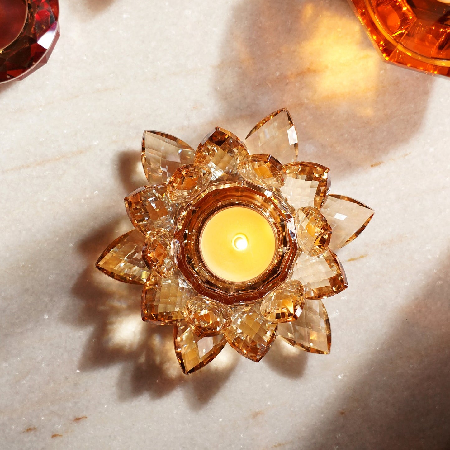 Amber Crystal Lotus Shaped Candle Holder