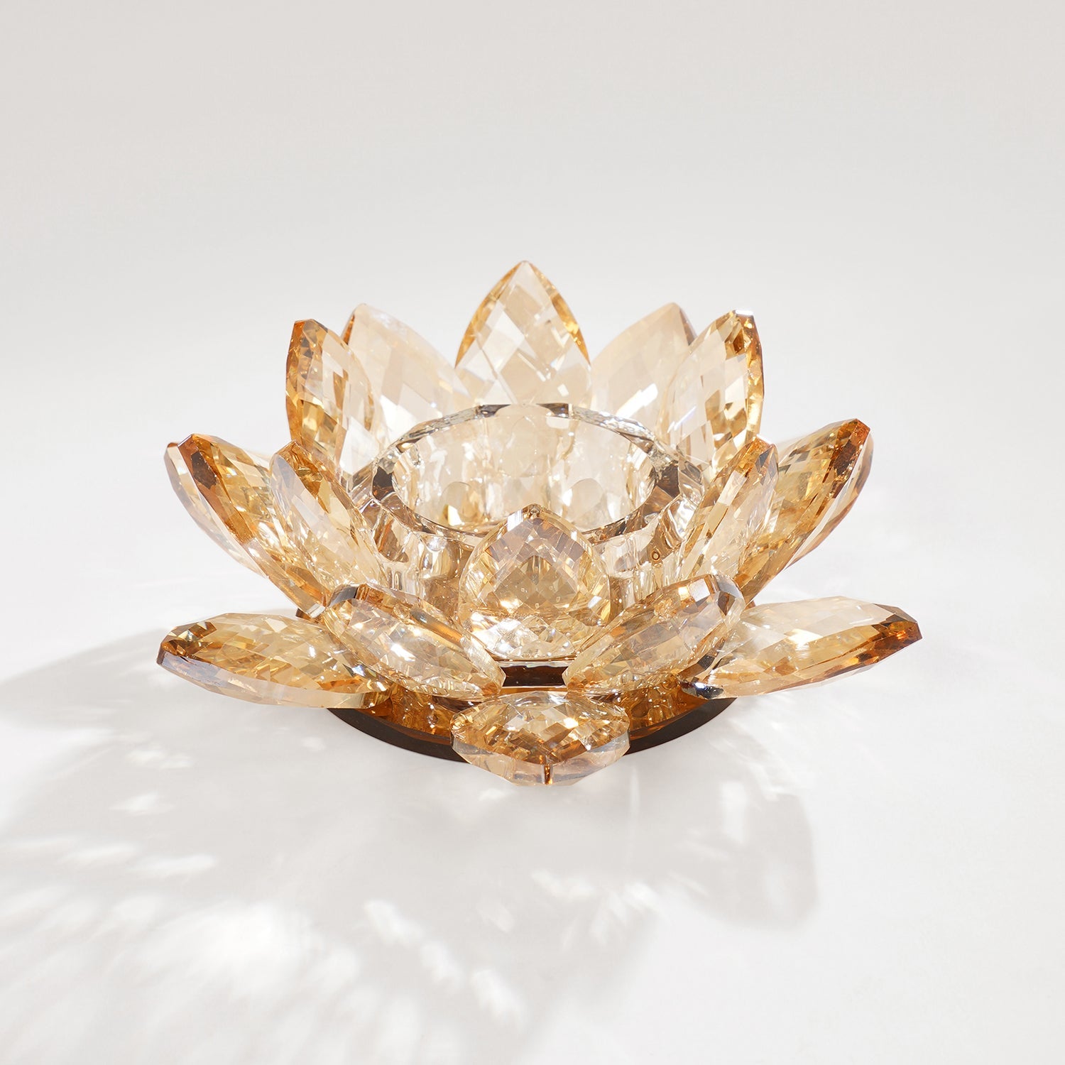 Amber Crystal Lotus Shaped Candle Holder