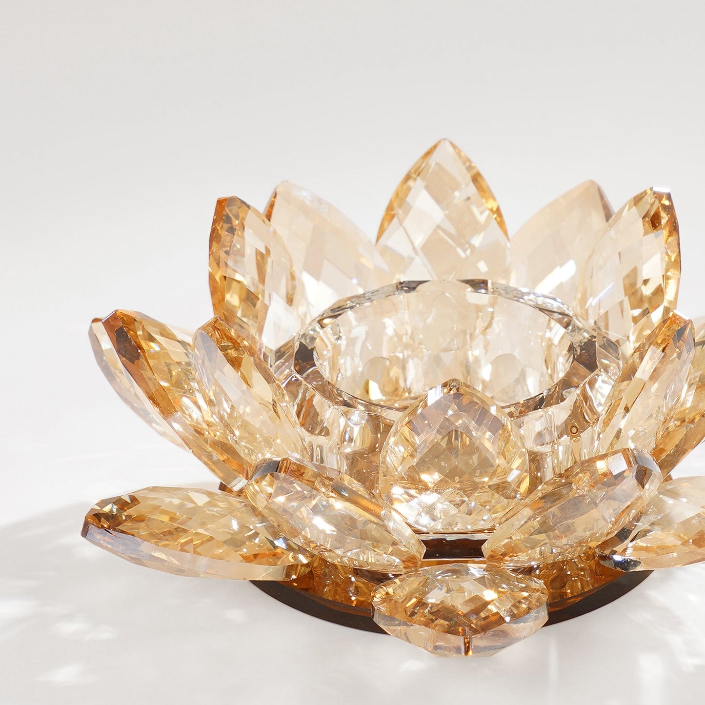 Amber Crystal Lotus Shaped Candle Holder