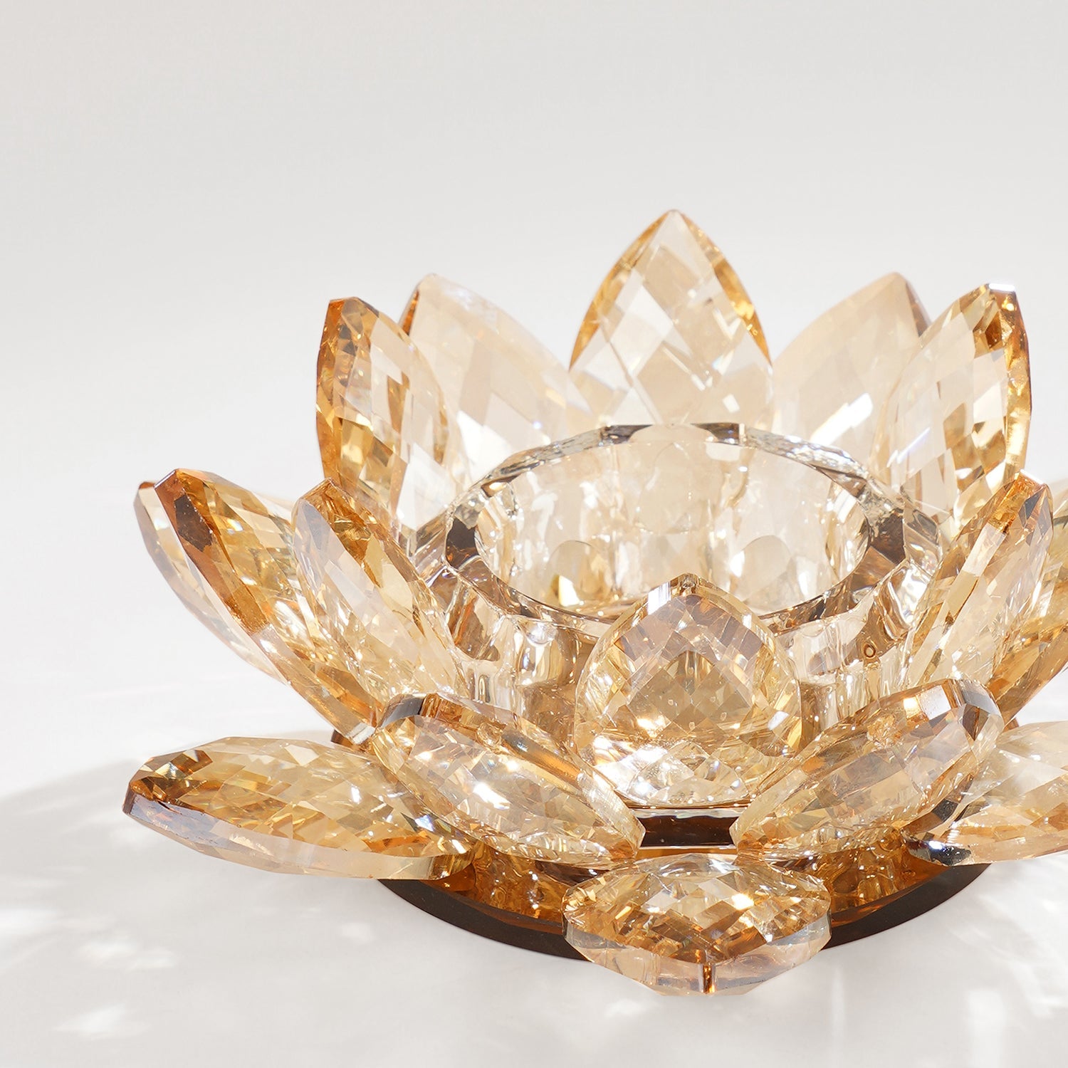 Amber Crystal Lotus Shaped Candle Holder