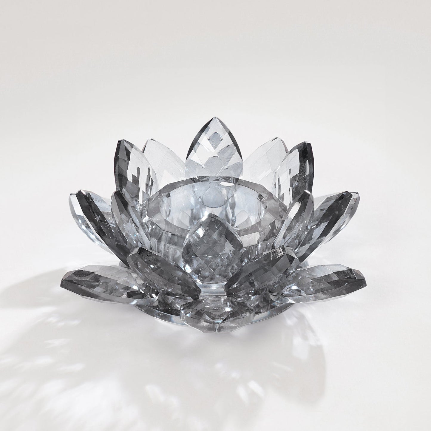 Grey Crystal Lotus Shaped Candle Holder