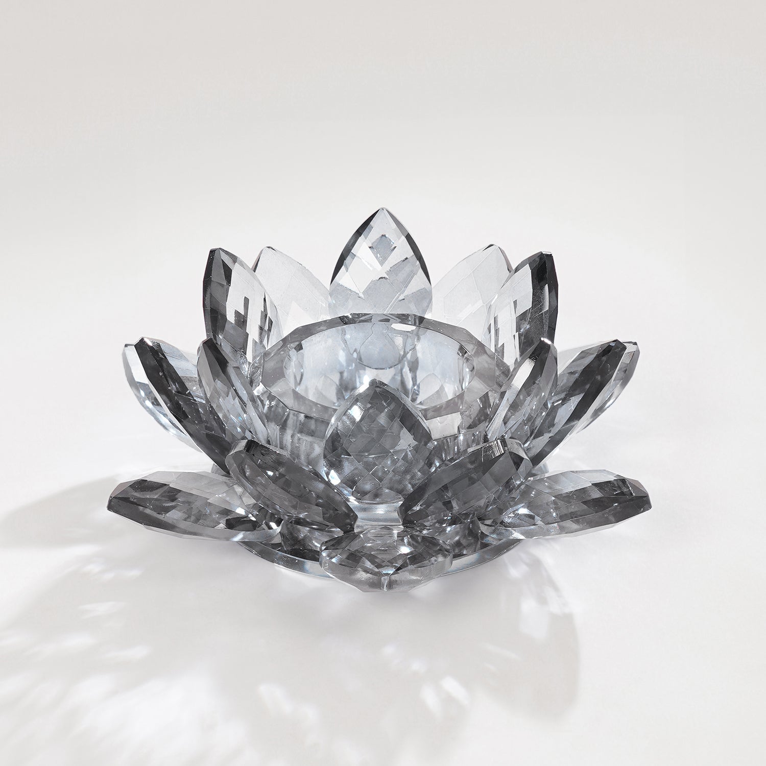 Grey Crystal Lotus Shaped Candle Holder