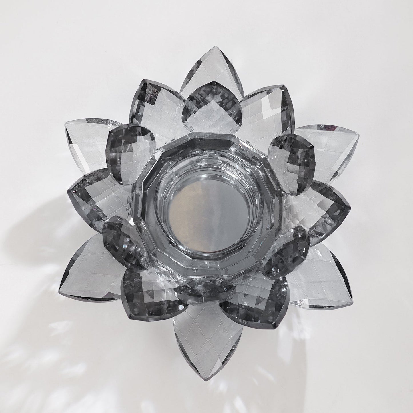 Grey Crystal Lotus Shaped Candle Holder