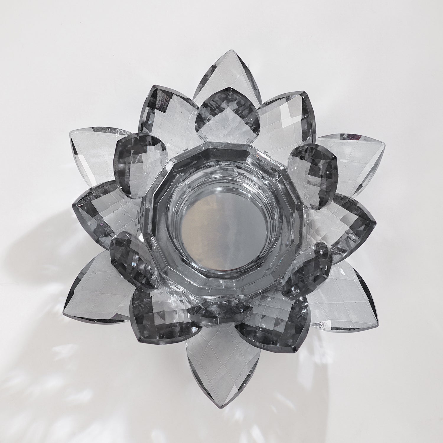 Grey Crystal Lotus Shaped Candle Holder