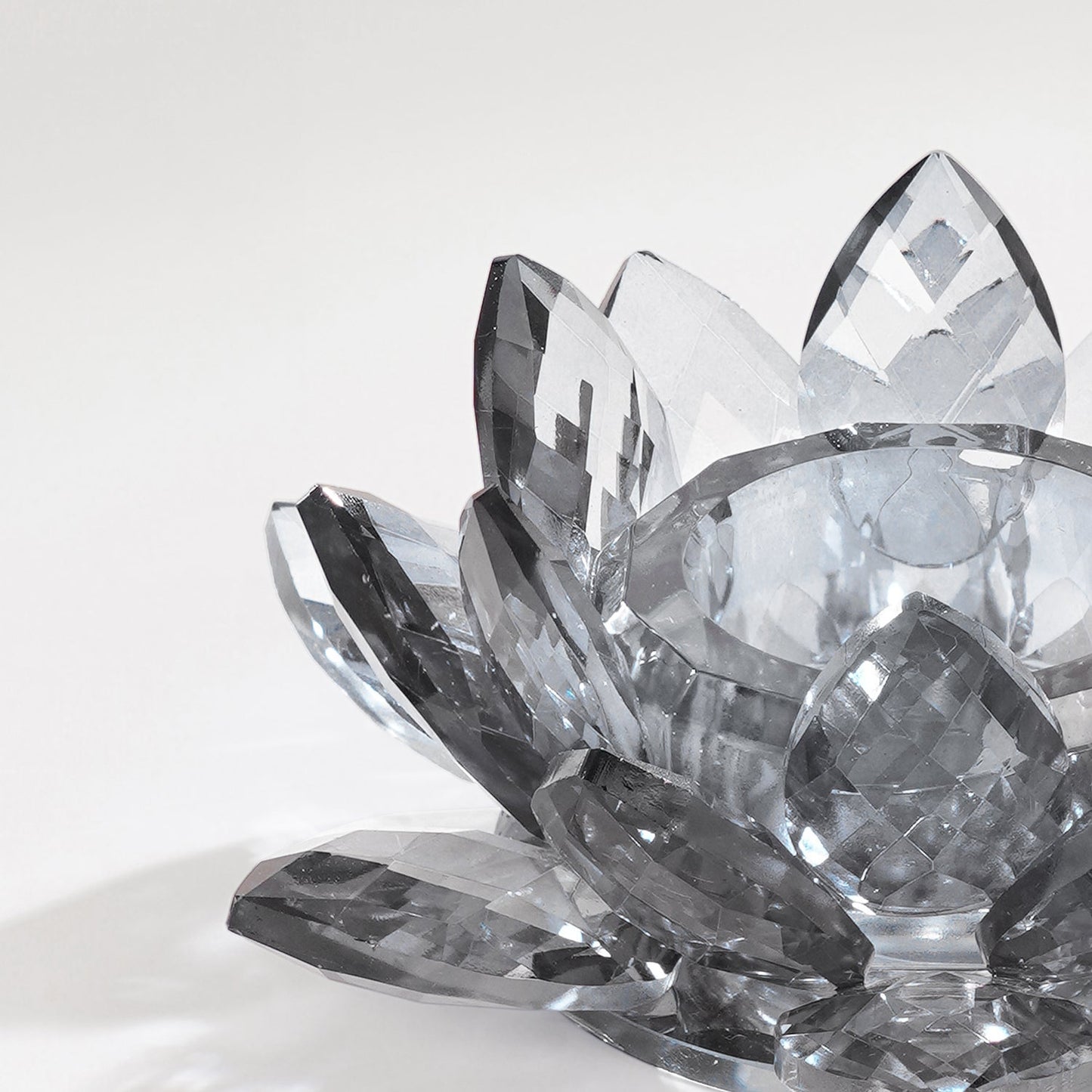 Grey Crystal Lotus Shaped Candle Holder