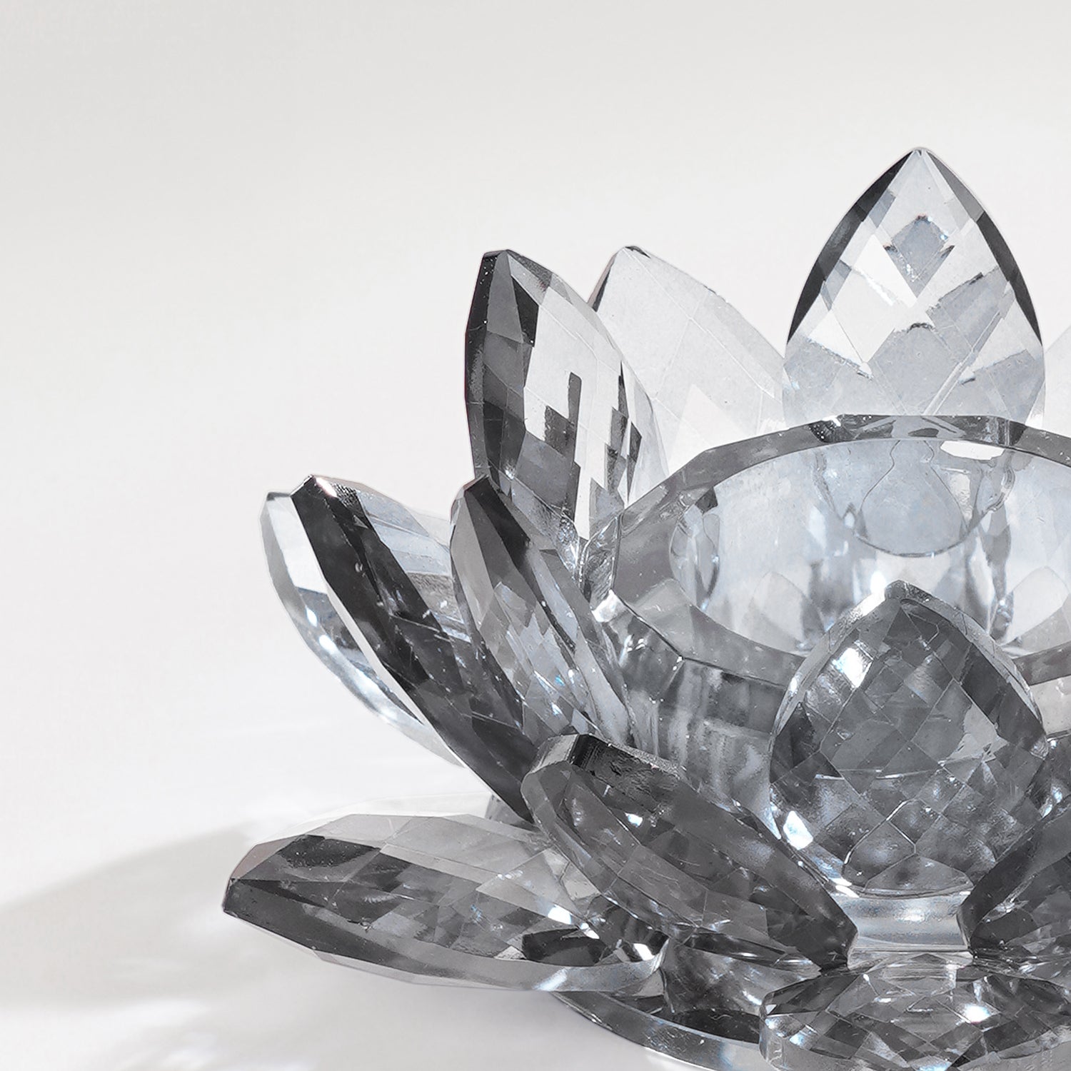 Grey Crystal Lotus Shaped Candle Holder