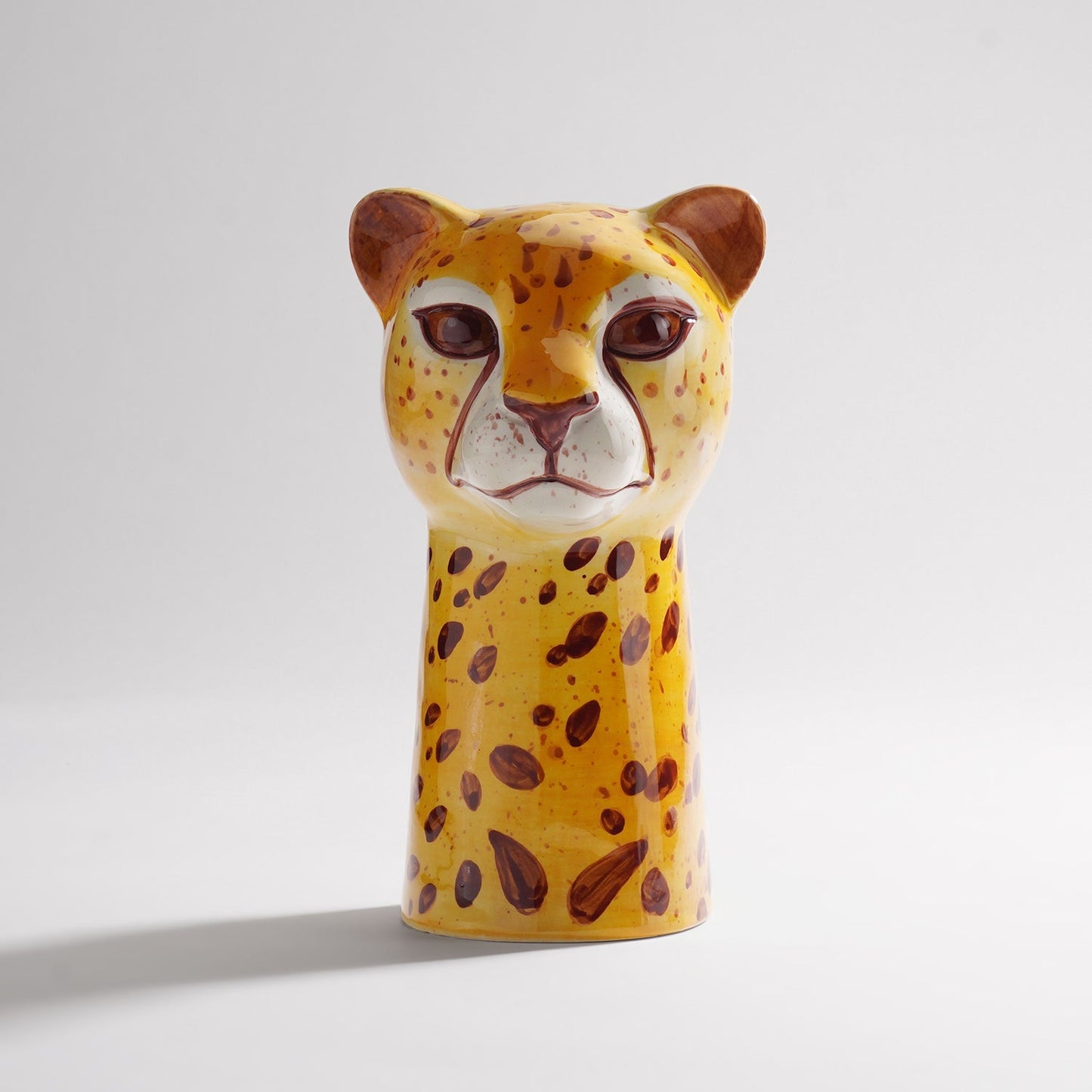Brown Cheetah Head Ceramic Vase - Small