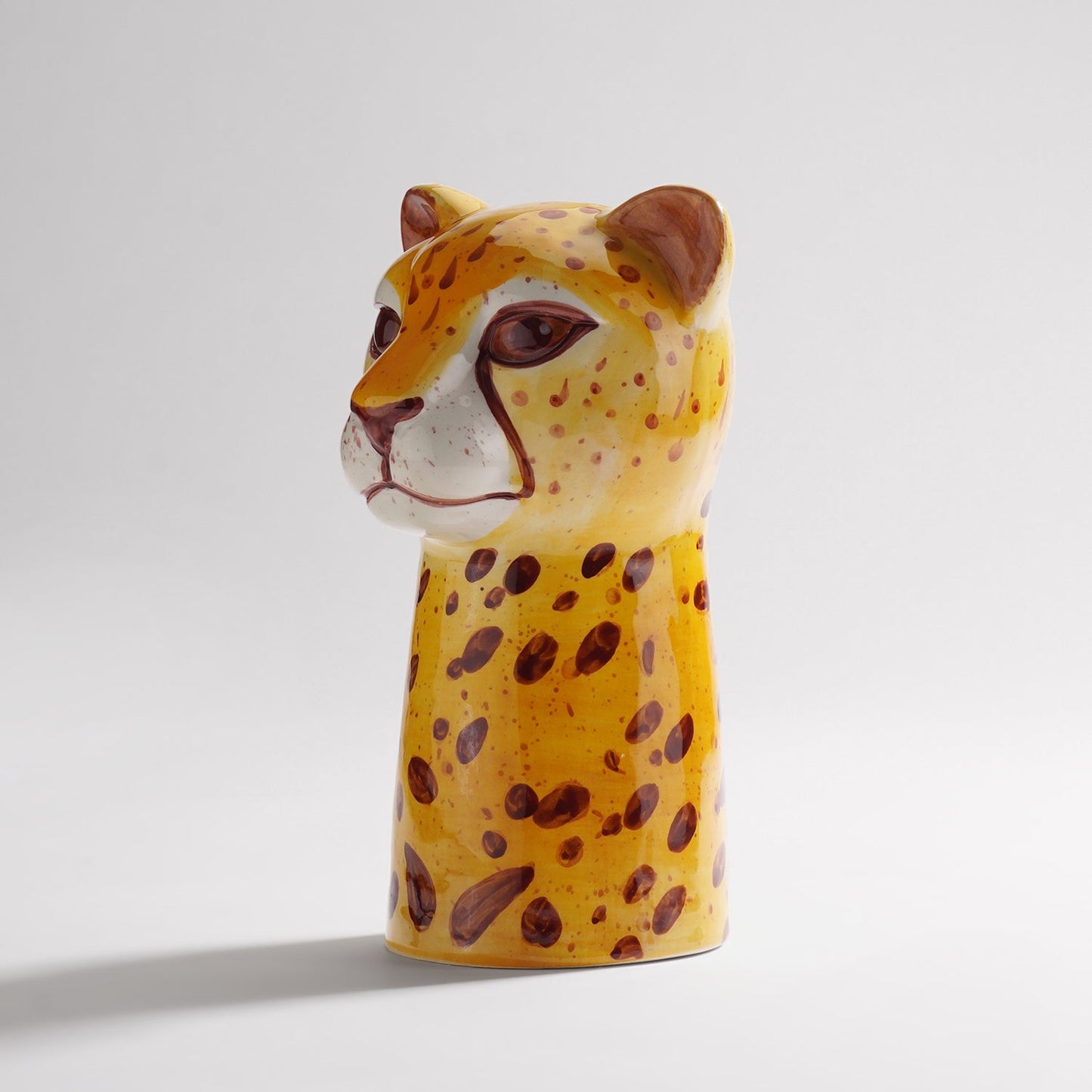 Brown Cheetah Head Ceramic Vase - Small