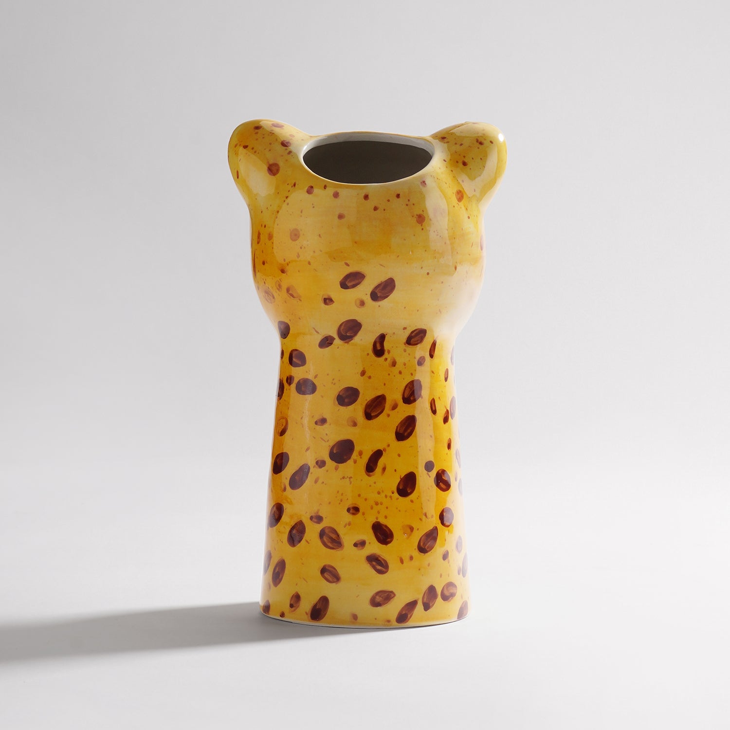 Brown Cheetah Head Ceramic Vase - Small
