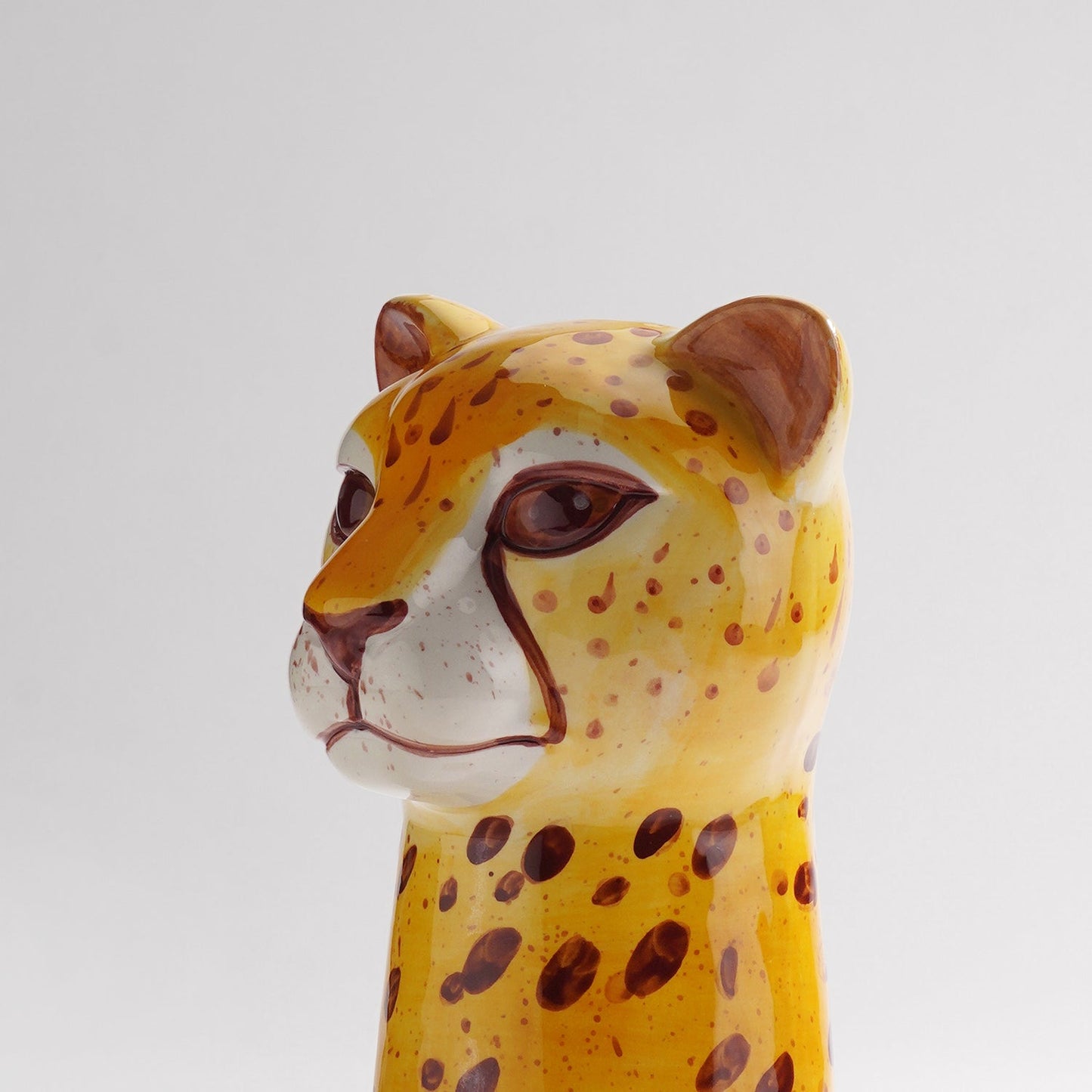 Brown Cheetah Head Ceramic Vase - Small