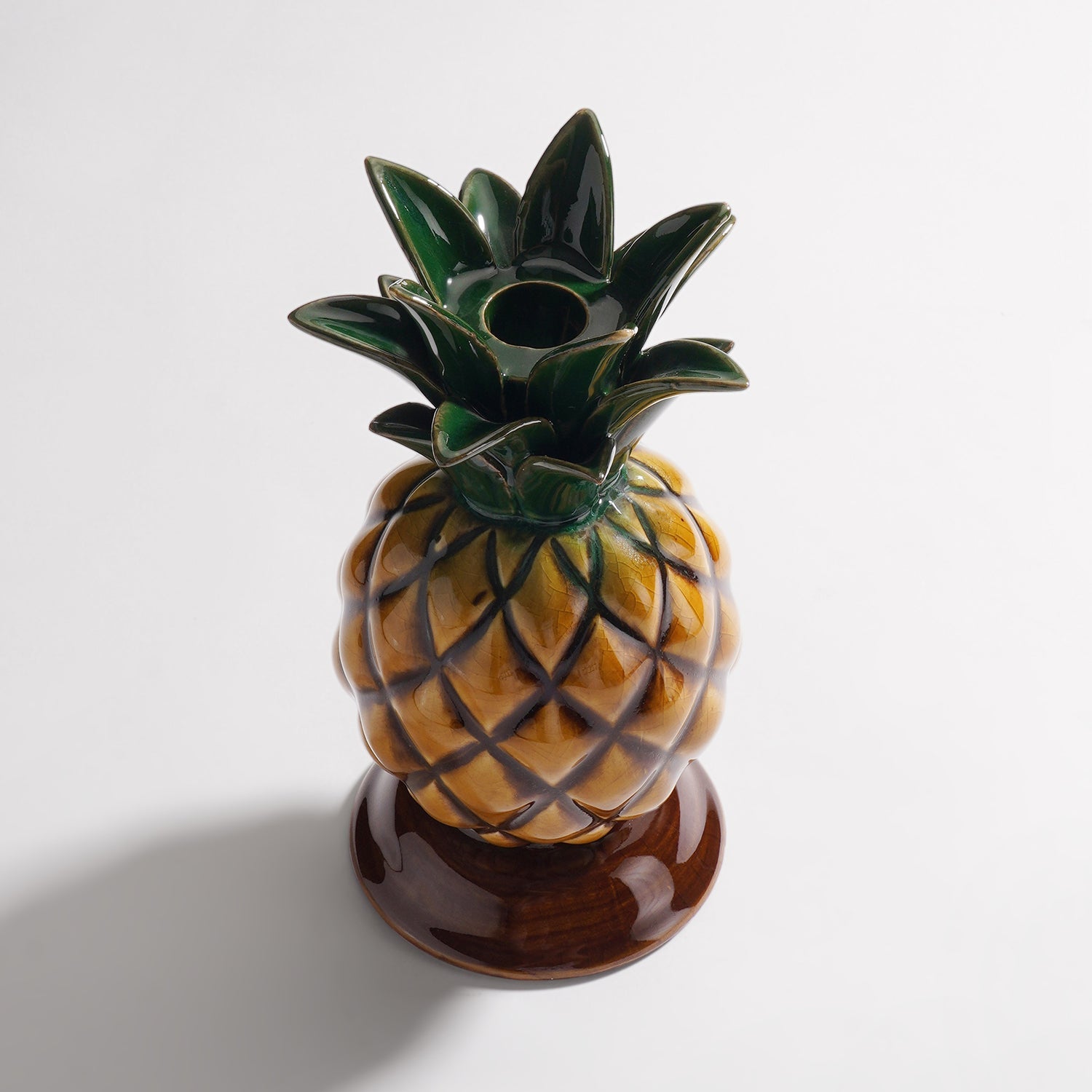 Green Mustard Ceramic Pineapple Candle Holder
