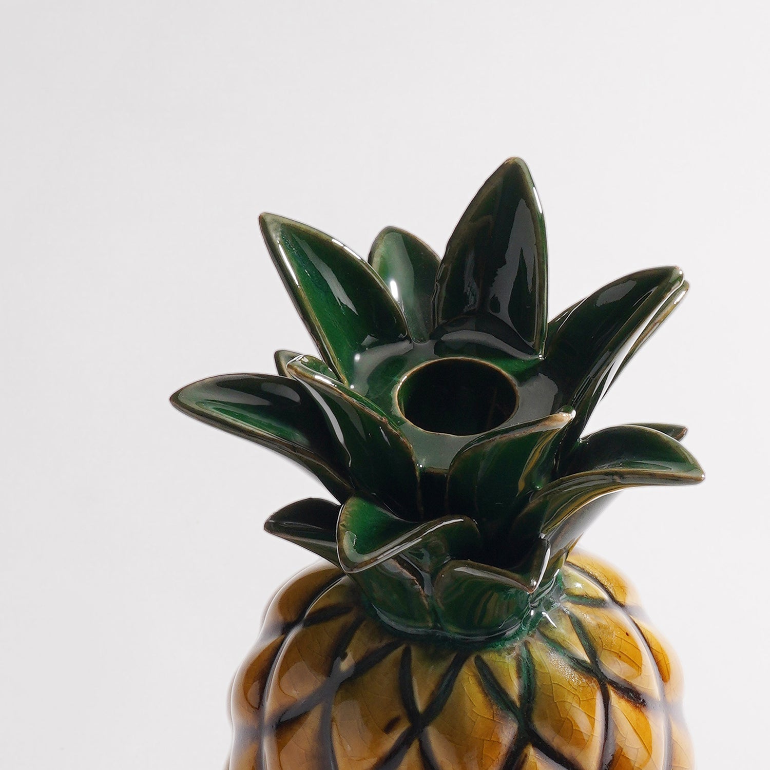 Green Mustard Ceramic Pineapple Candle Holder