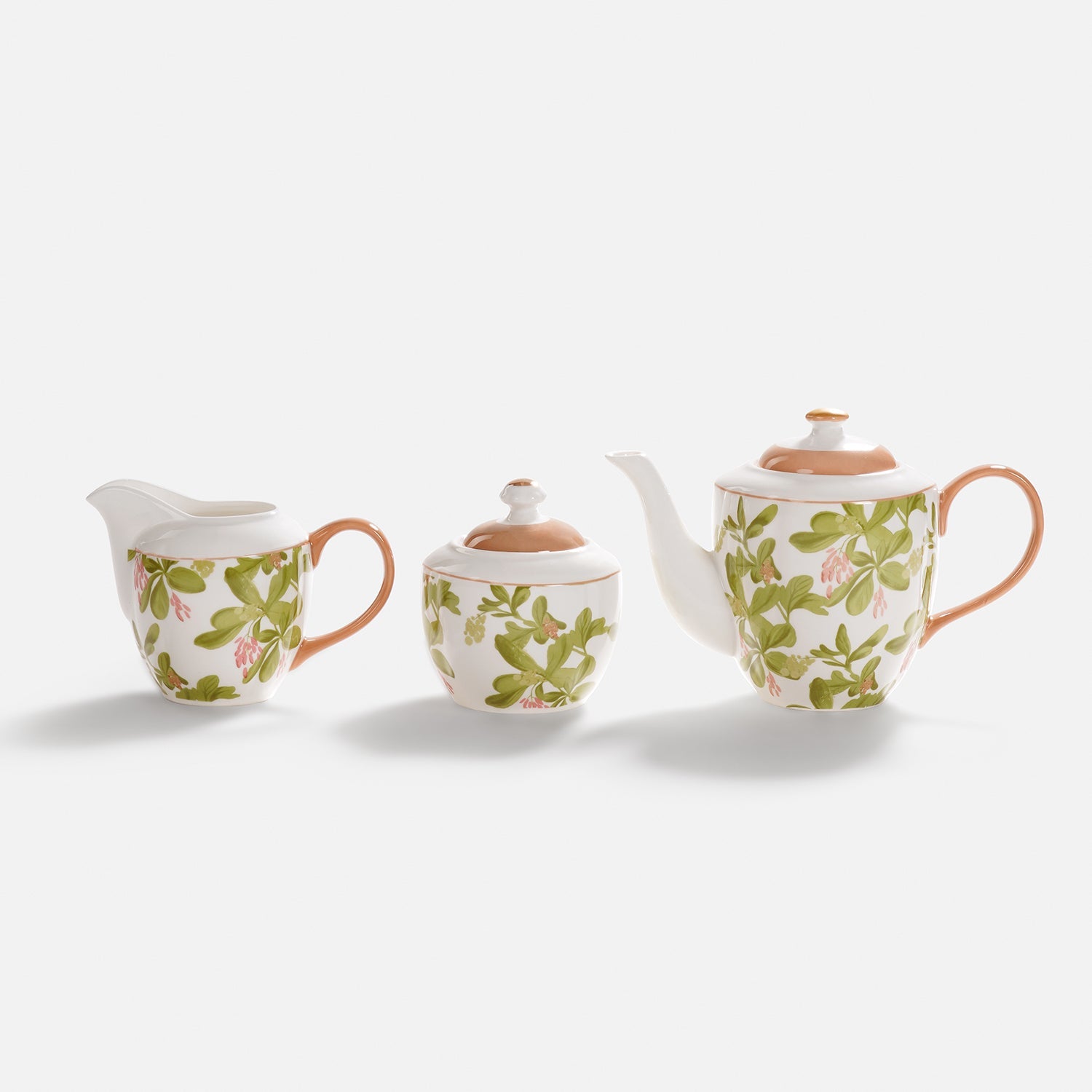 Set of 3 Pink Printed Bone China Tea Set