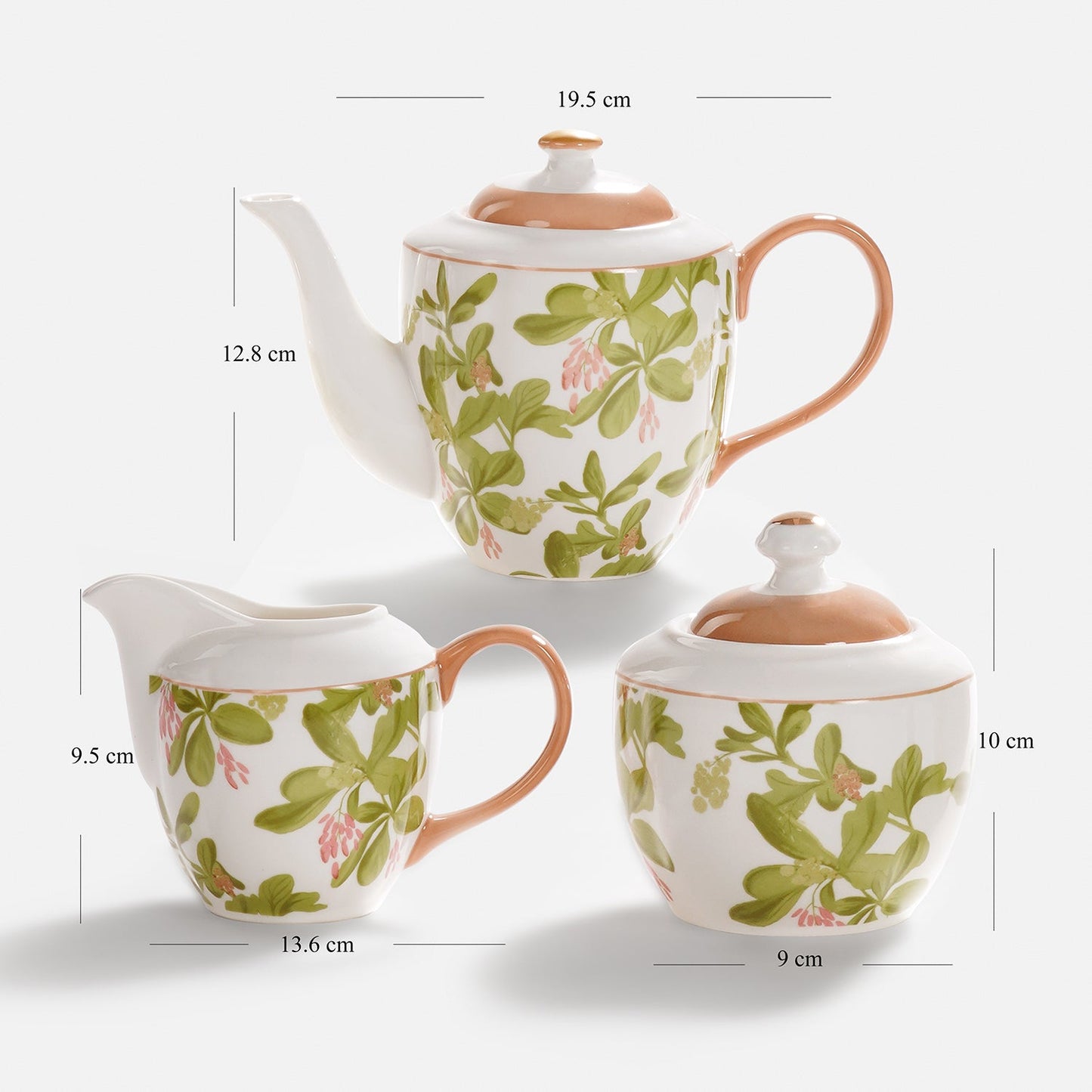Set of 3 Pink Printed Bone China Tea Set