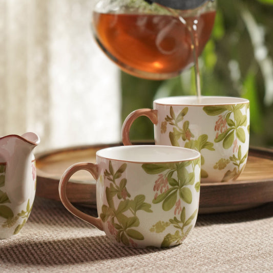 Set of 2 Pink Printed Bone China Coffee Mugs