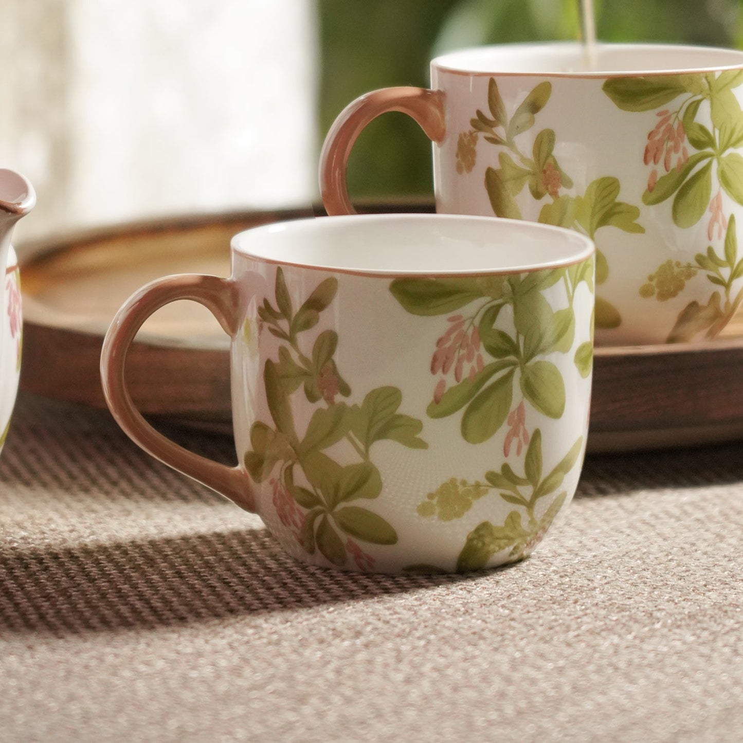 Set of 2 Pink Printed Bone China Coffee Mugs