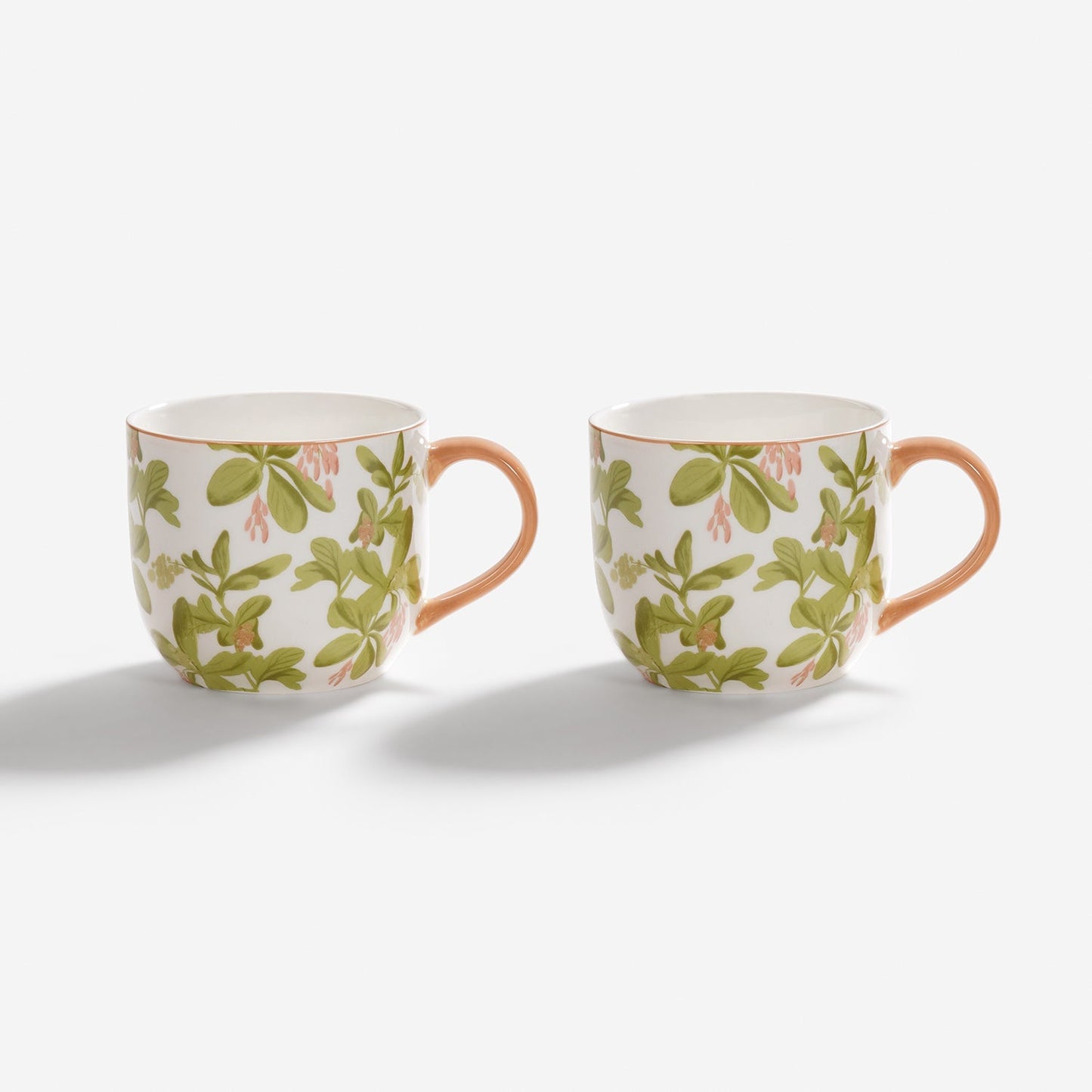 Set of 2 Pink Printed Bone China Coffee Mugs