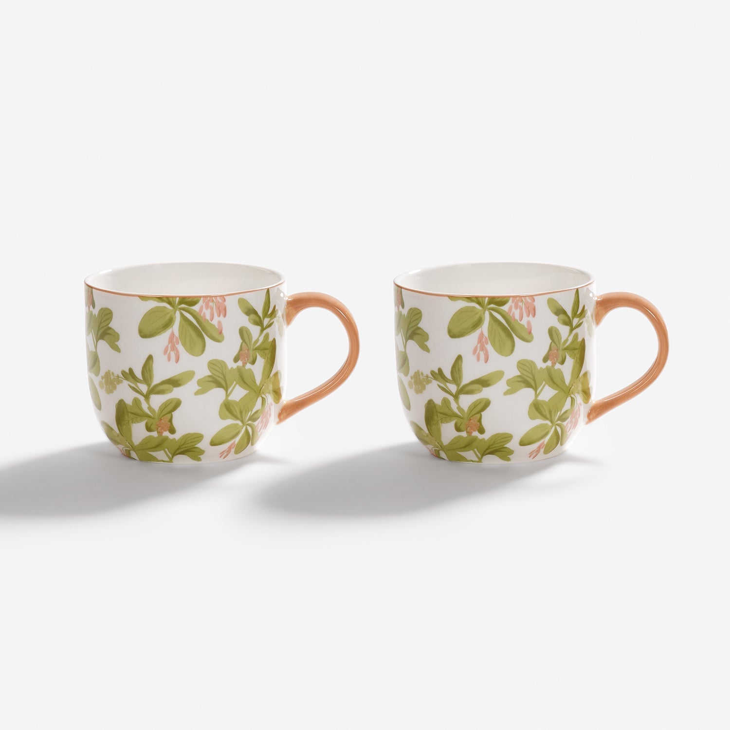 Set of 2 Pink Printed Bone China Coffee Mugs